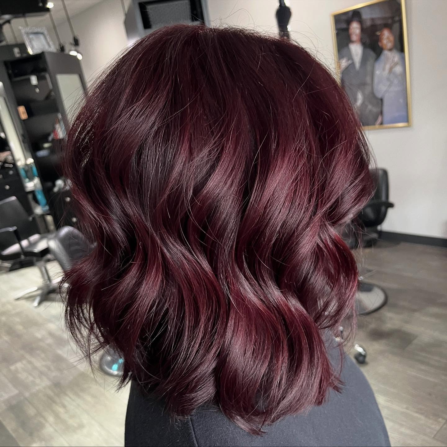 Deep Cherry Cola Waves For Collarbone Length Bob