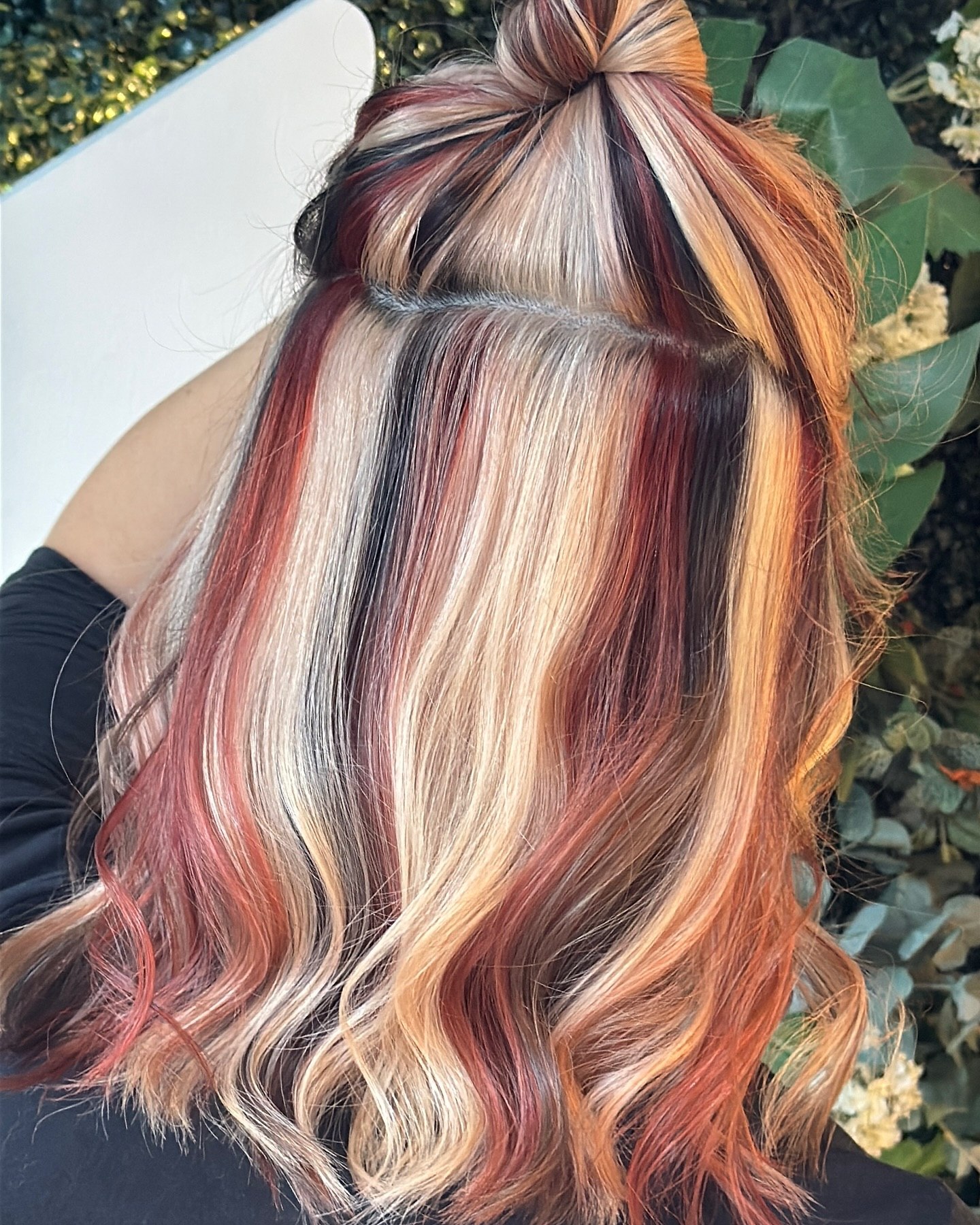 Bold Calico Hair Color With Loose Waves