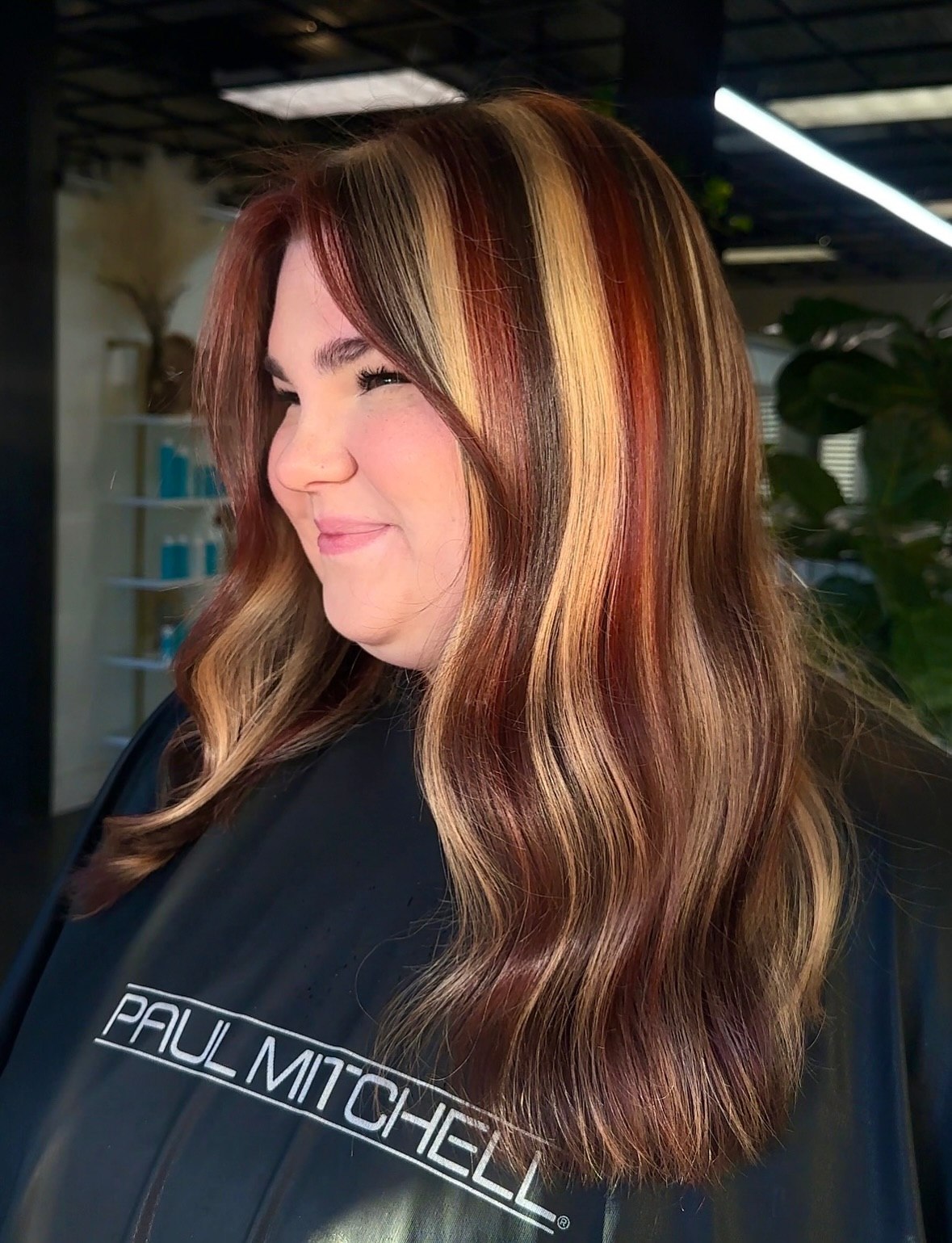 Warm Copper and Blonde Chunky Highlights