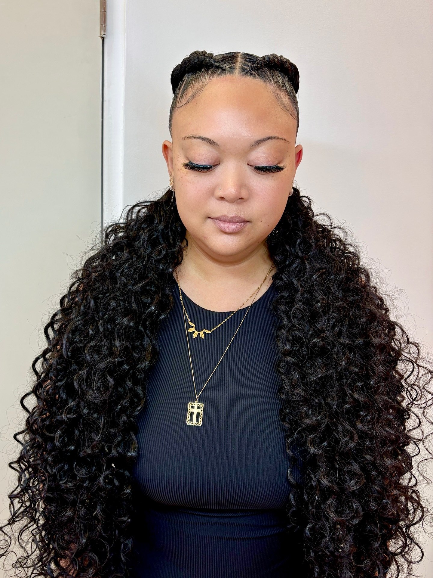 Defined Spiral Curls With Double Braided Space Buns