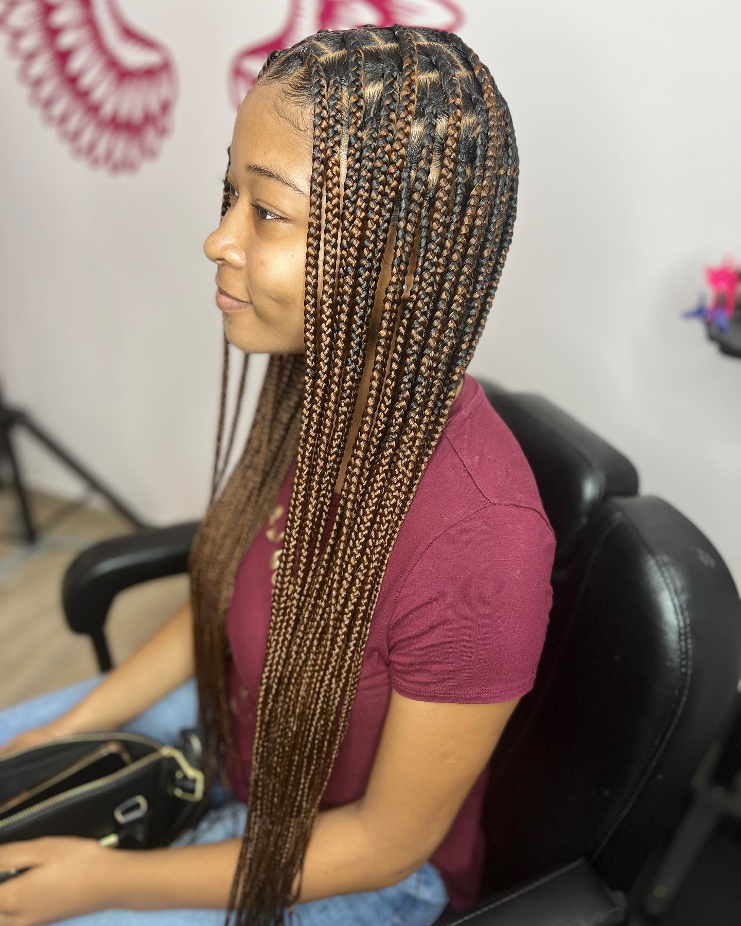 Seamless Box Braids With Honey Blonde Highlights