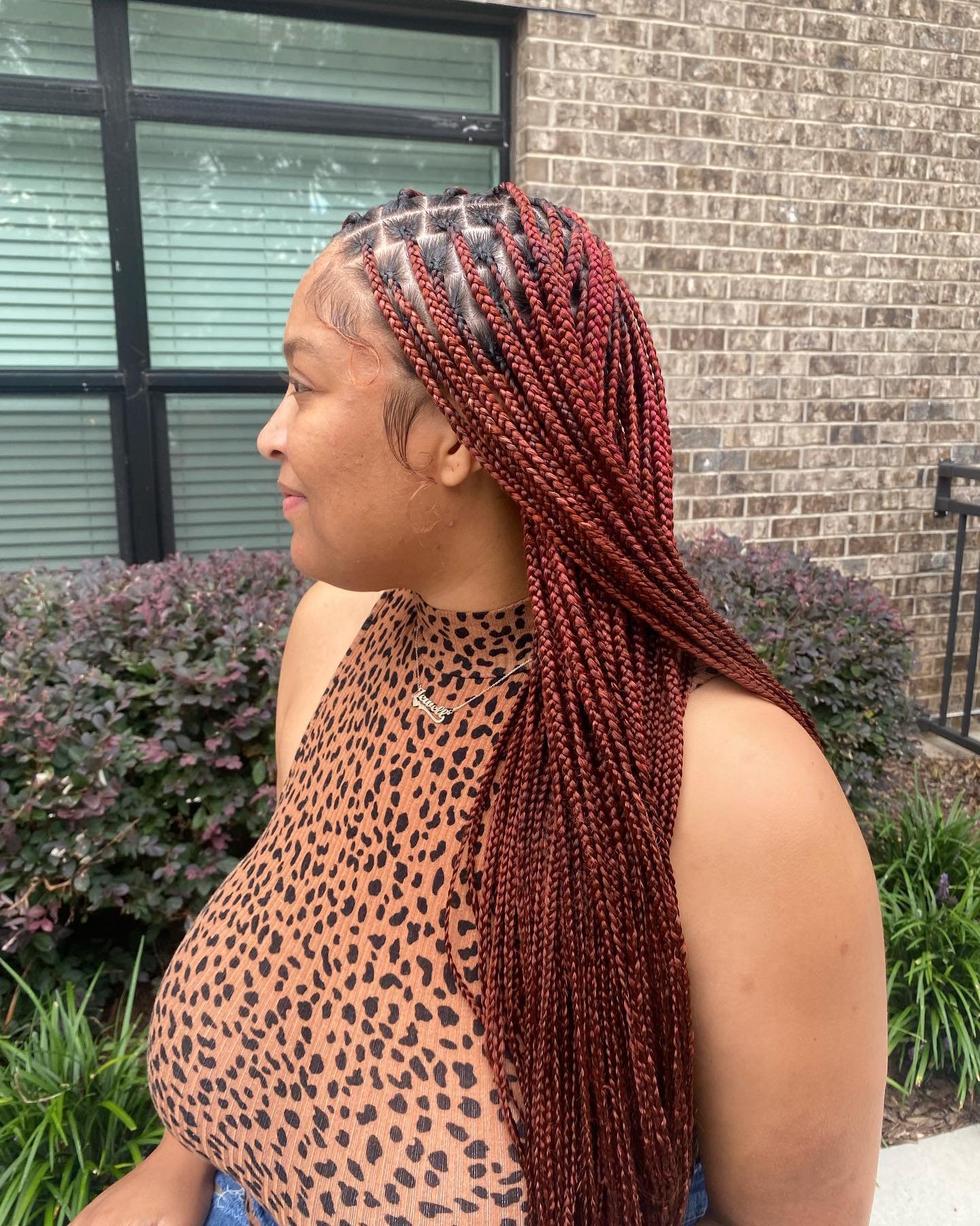 Fiery Red Box Braids With Defined Parts