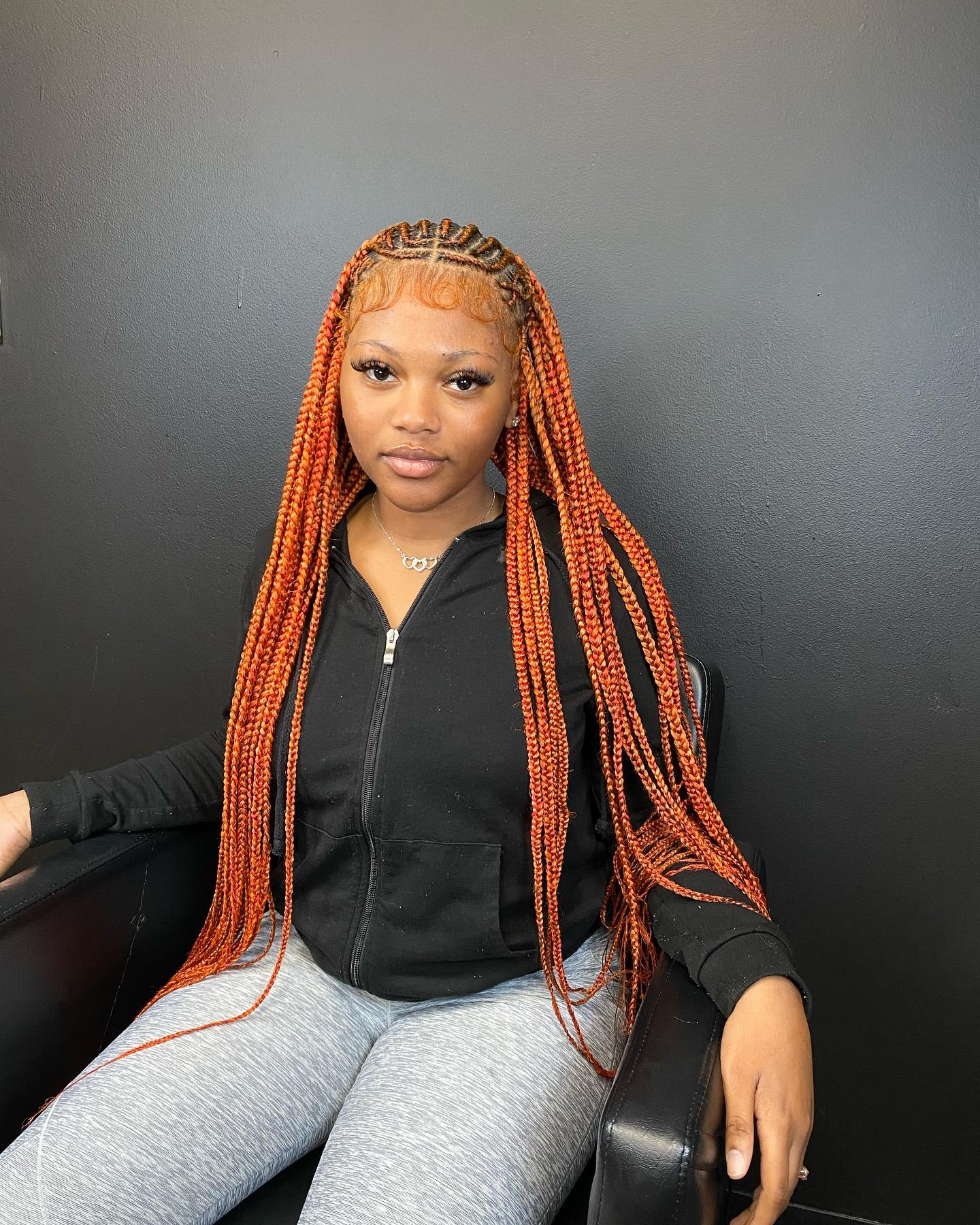 Fiery Orange Box Braids With Baby Hairs