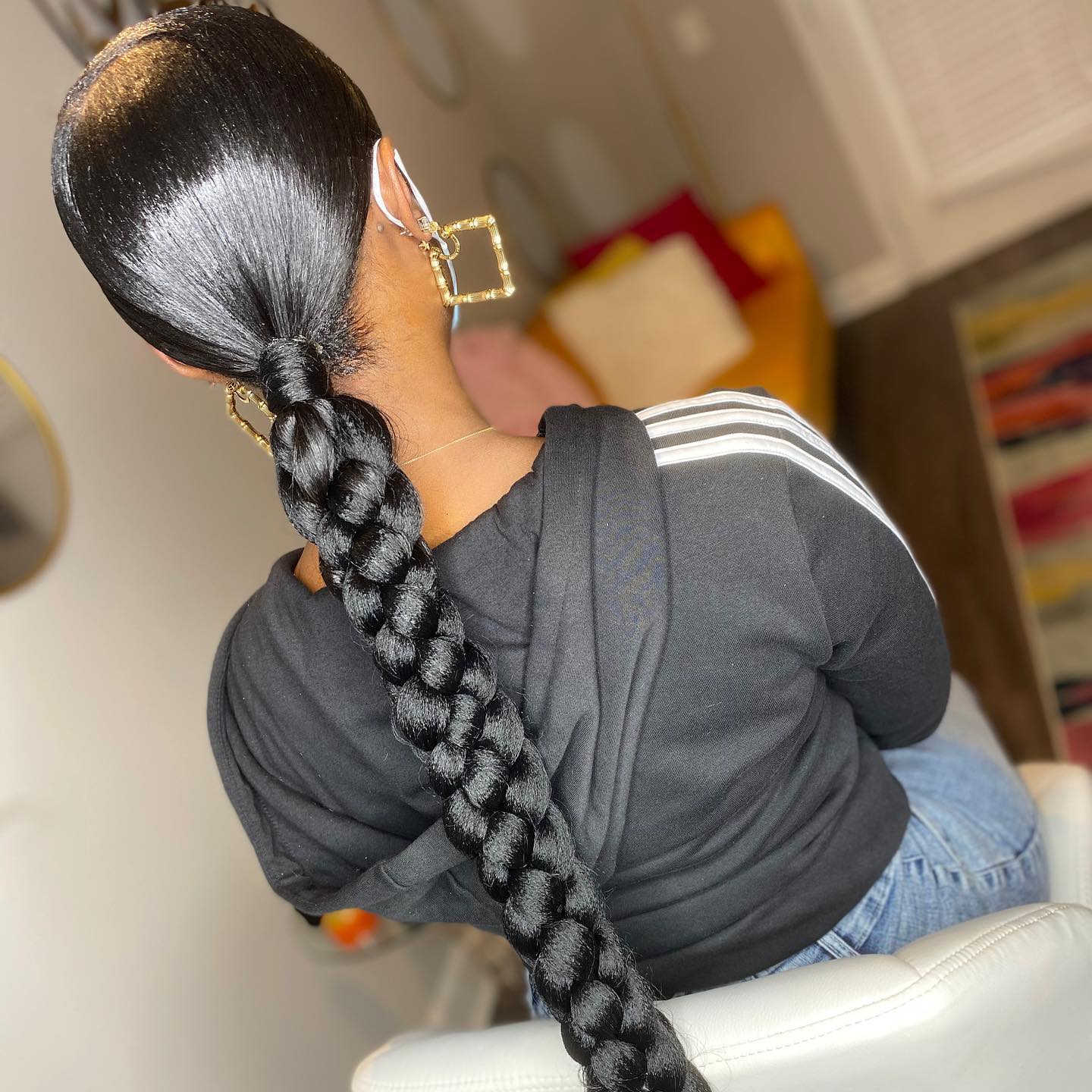Sleek High Ponytail With Chunky Braid