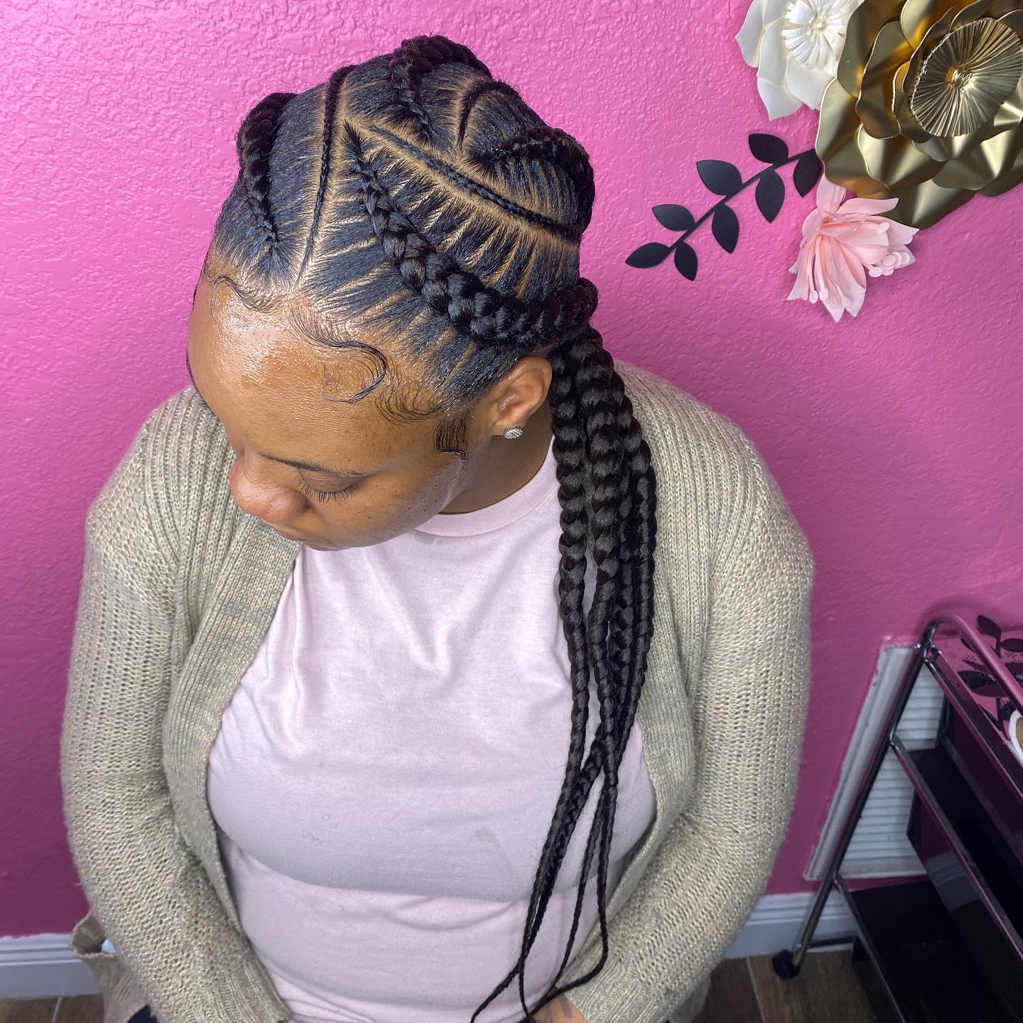 Intricate Geometric Cornrow Braids With Long Loose Ends