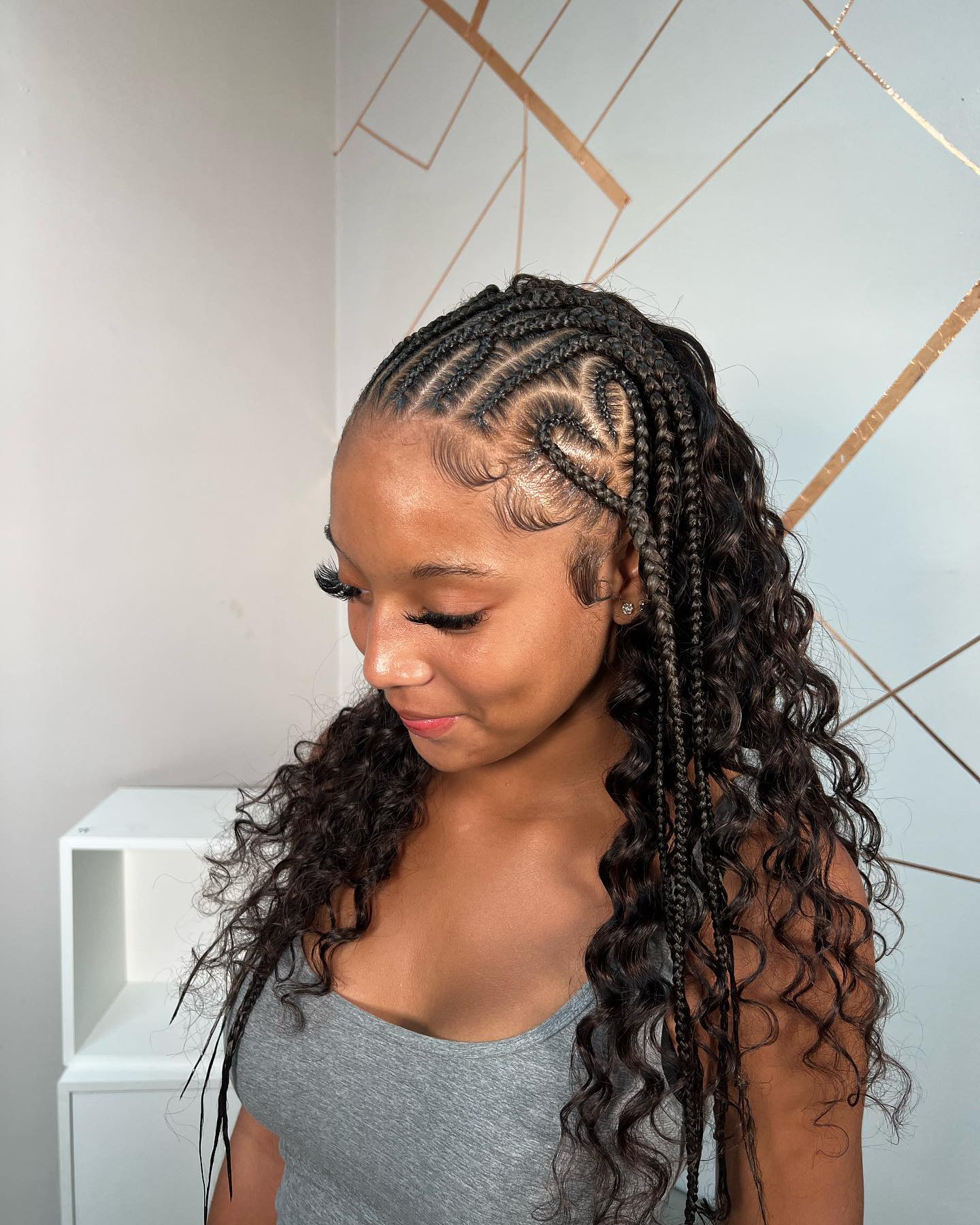 Heart Shaped Cornrows With Loose Waves