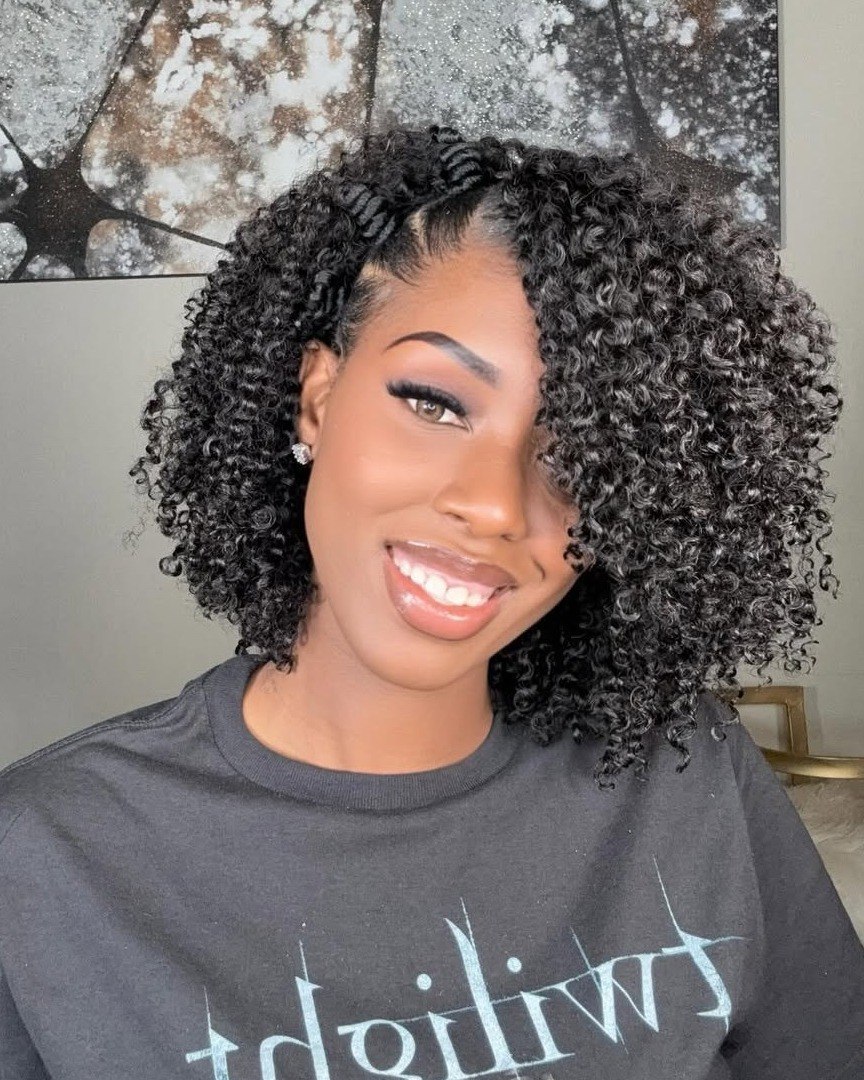 Defined Coil Twists With Curly Bang Accent