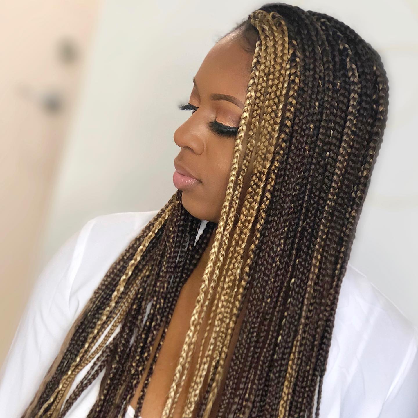 Two-Tone Box Braids With Honey Blonde Highlights