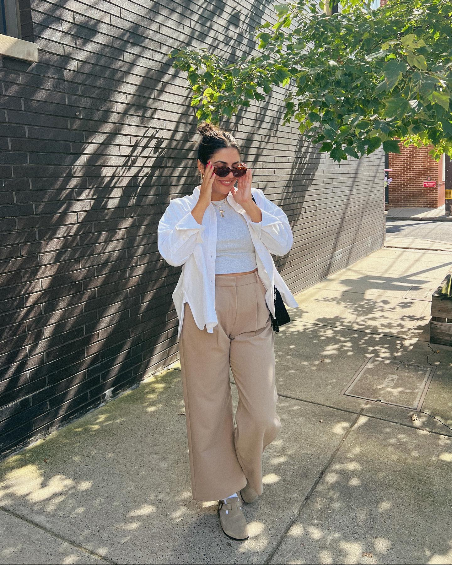 Effortless Layers Cream Button-Down With Wide Leg Trousers