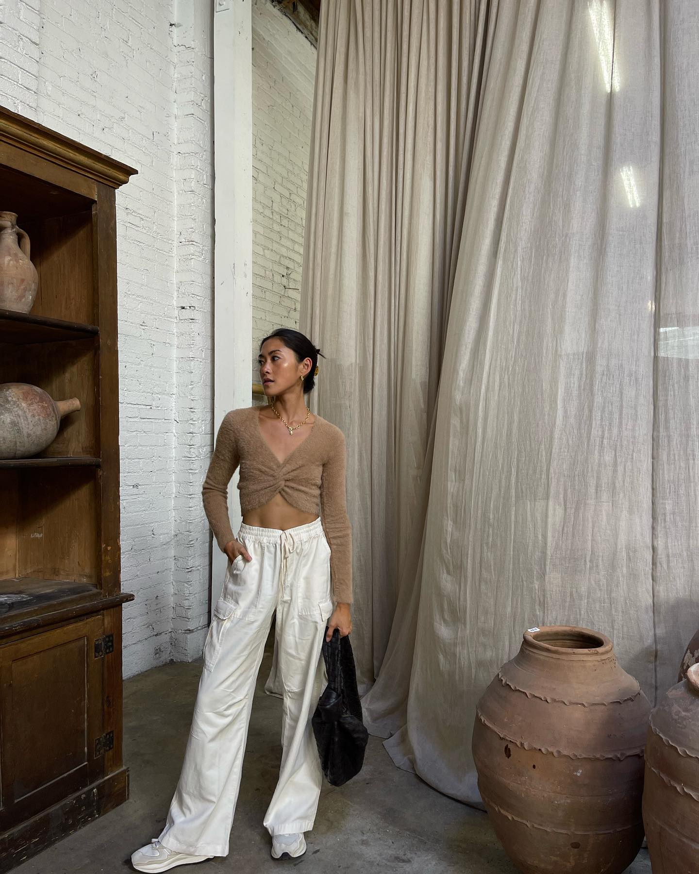 Fuzzy Twist Crop Top And Cargo Pant Duo
