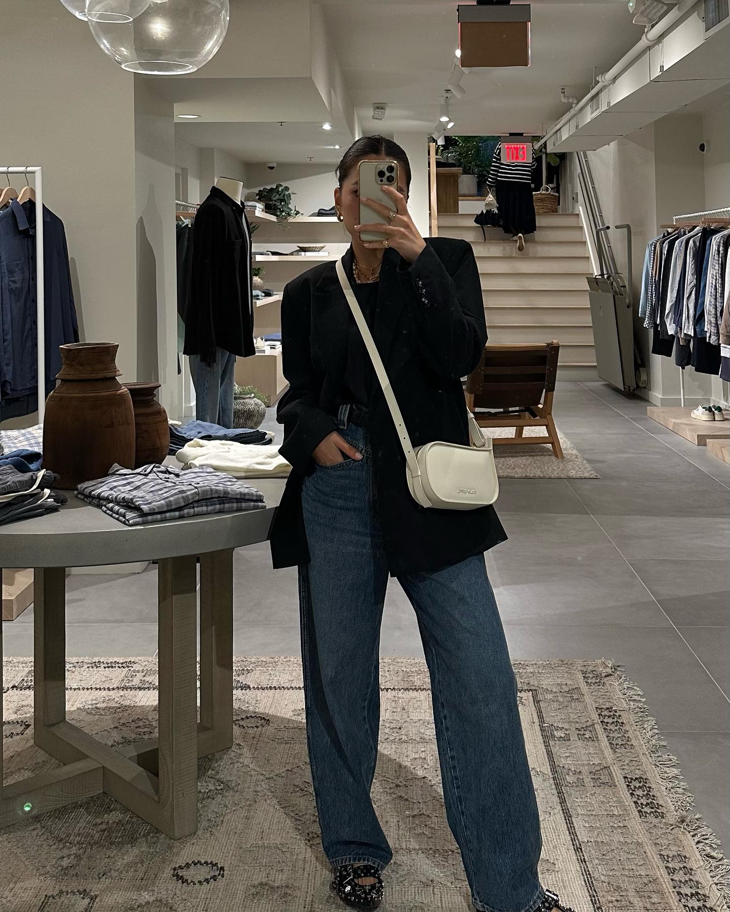 Oversized Blazer With Wide Leg Jeans And Studded Slides