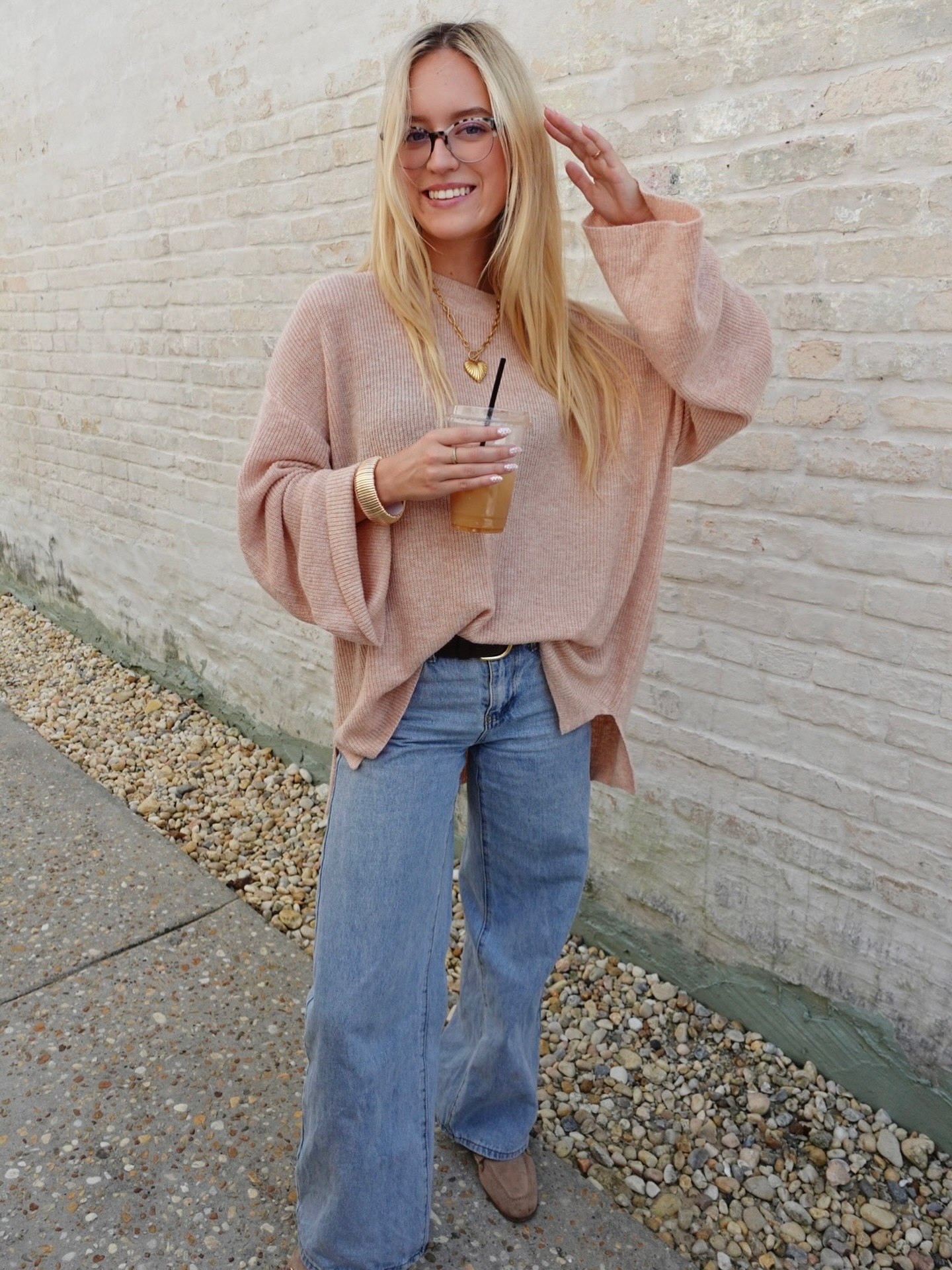 Comfy Oversized Knit With Wide Leg Jeans