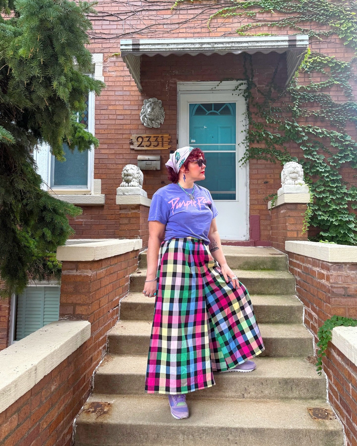 Bold Plaid Palazzo Pants With Graphic Tee