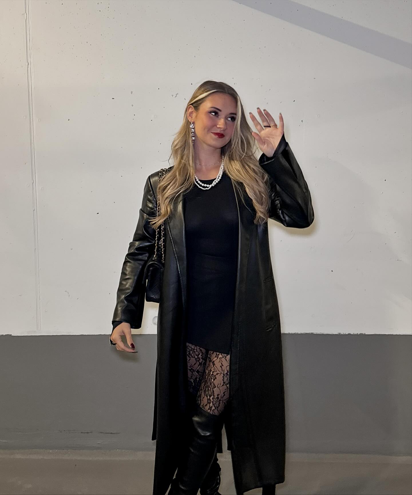 Edgy Black Leather Trench With Lace Accents