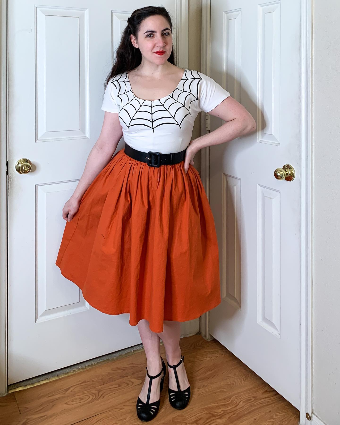 Spiderweb Top With Voluminous Orange Skirt
