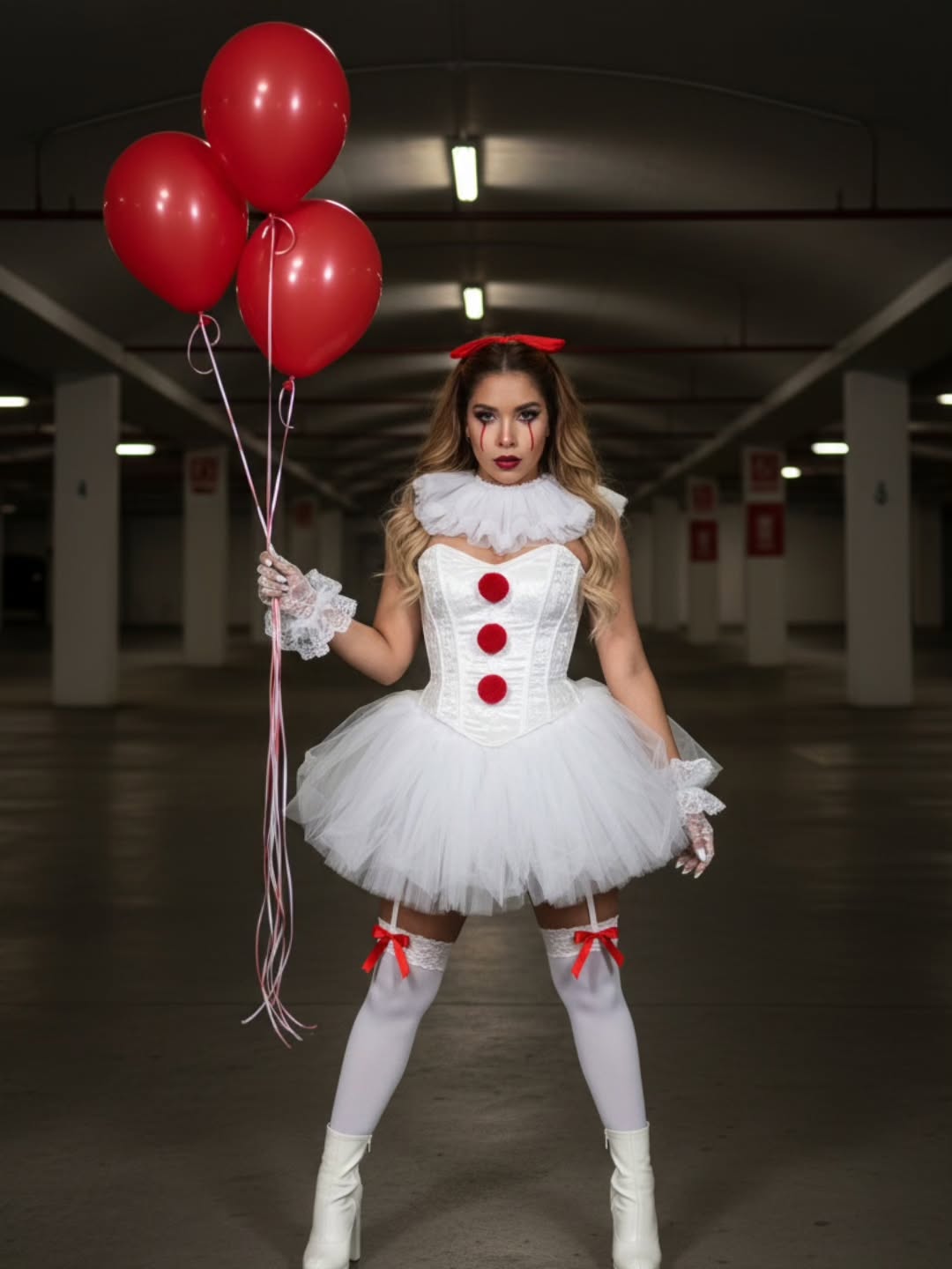 Creepy Clown Halloween Costume With Red Balloons