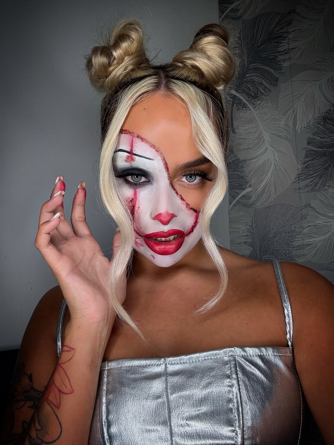 Twisted Clown Space Buns With Platinum Streaks