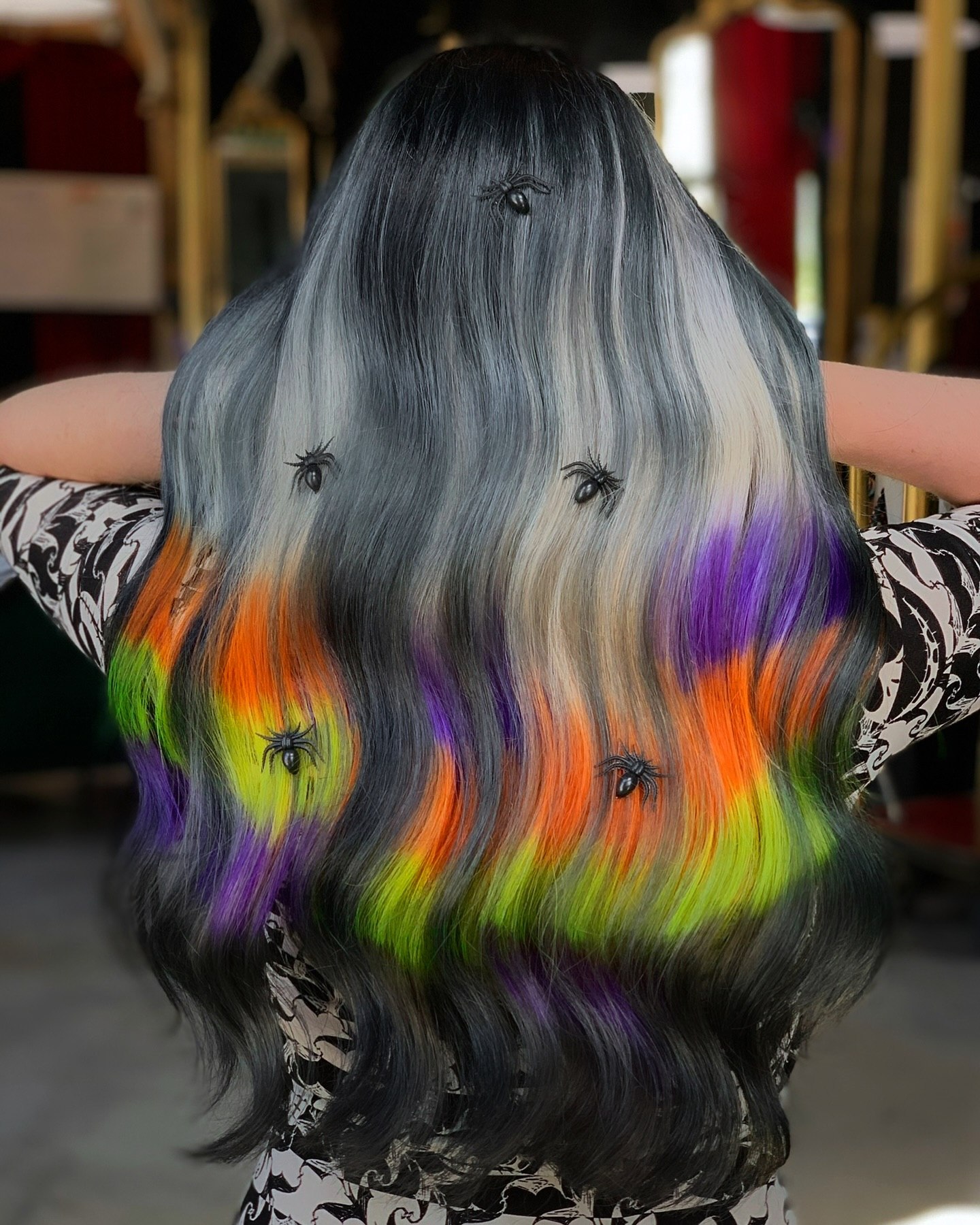 Spooky Spiderweb Halloween Hair with Neon Streaks