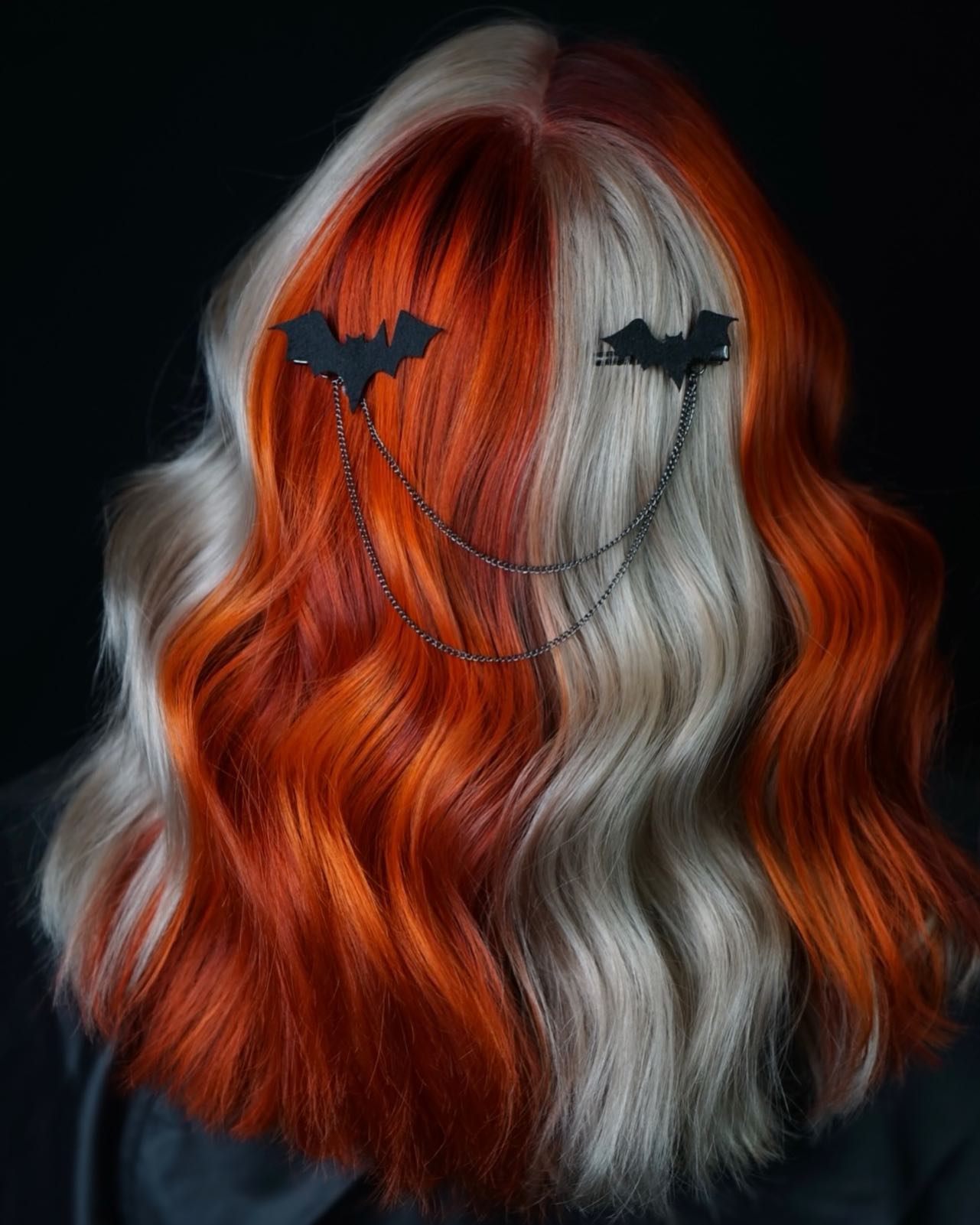 Spooky Split Dye With Bat Charm Hair Clips