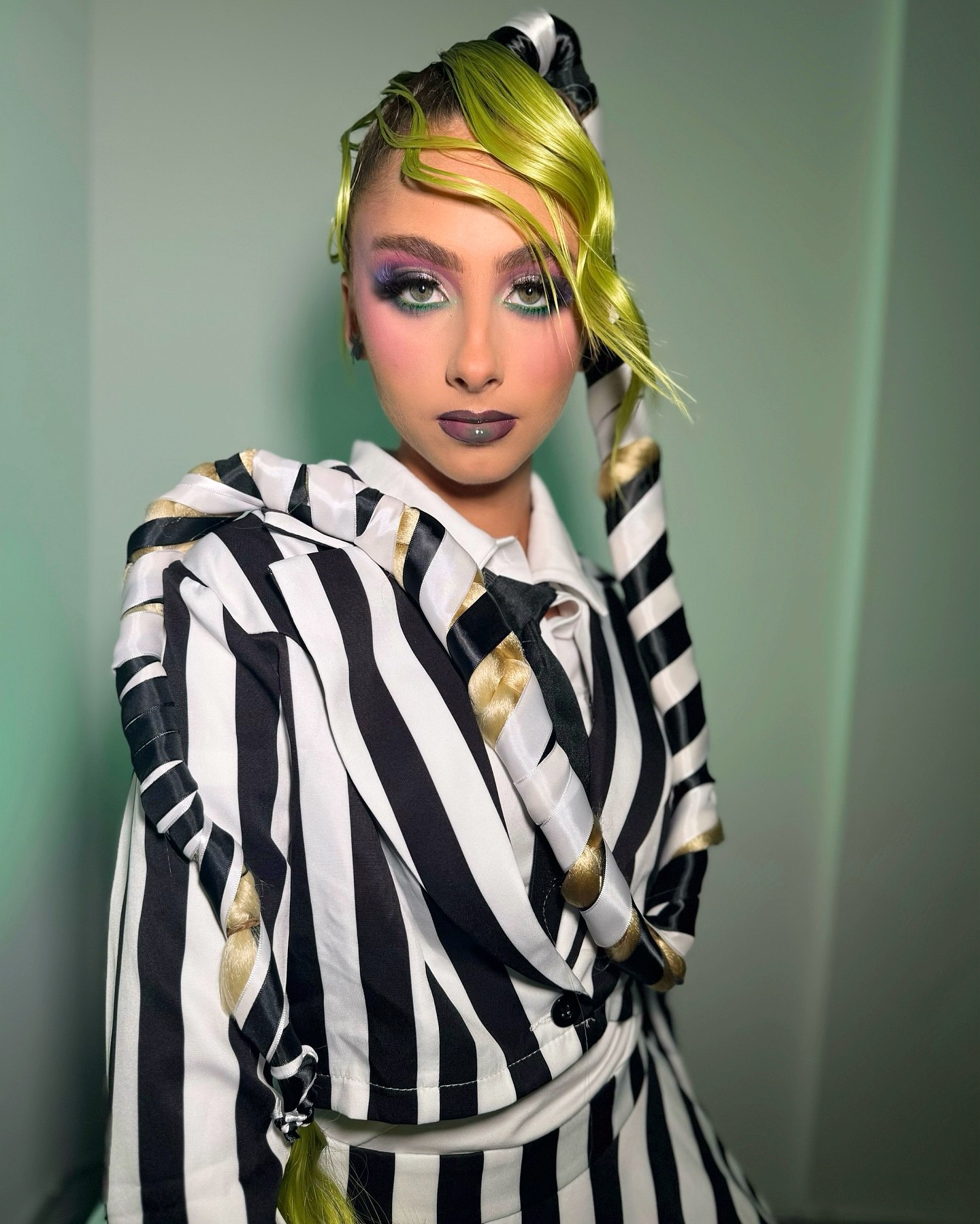 Lydia Deetz Inspired Lime Green Braided Hairstyle