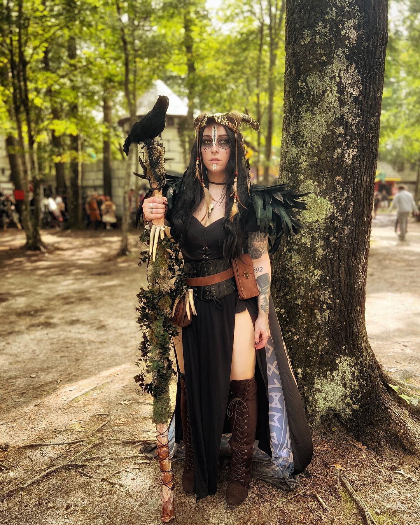 Gothic Black Maxi Dress With Lace-Up Boots