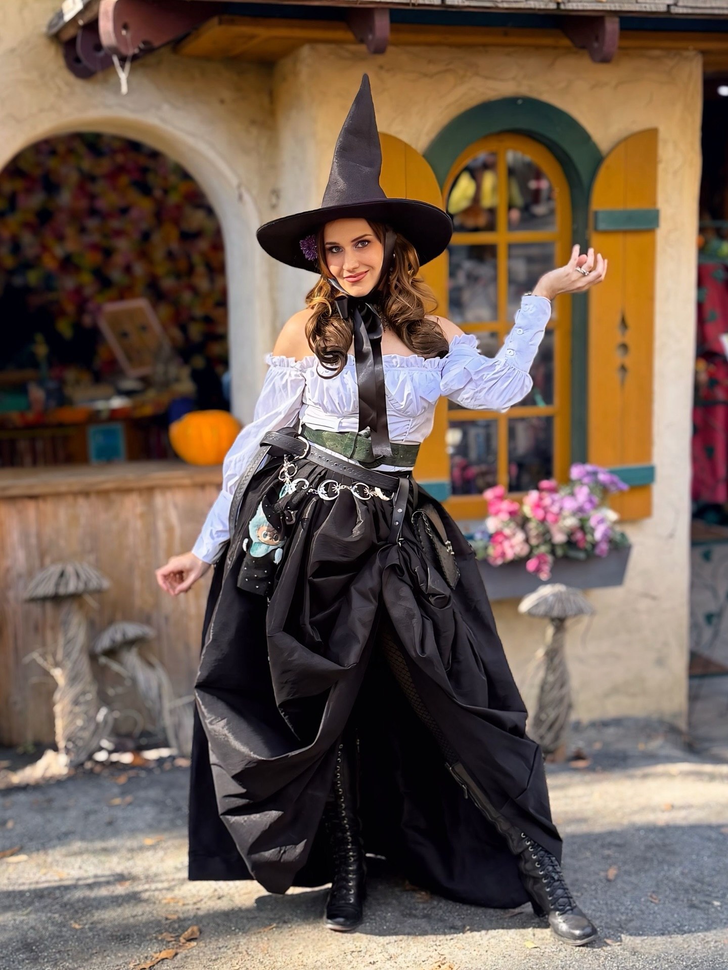 Enchanting Witchy Off-Shoulder White Blouse And Black Voluminous Skirt