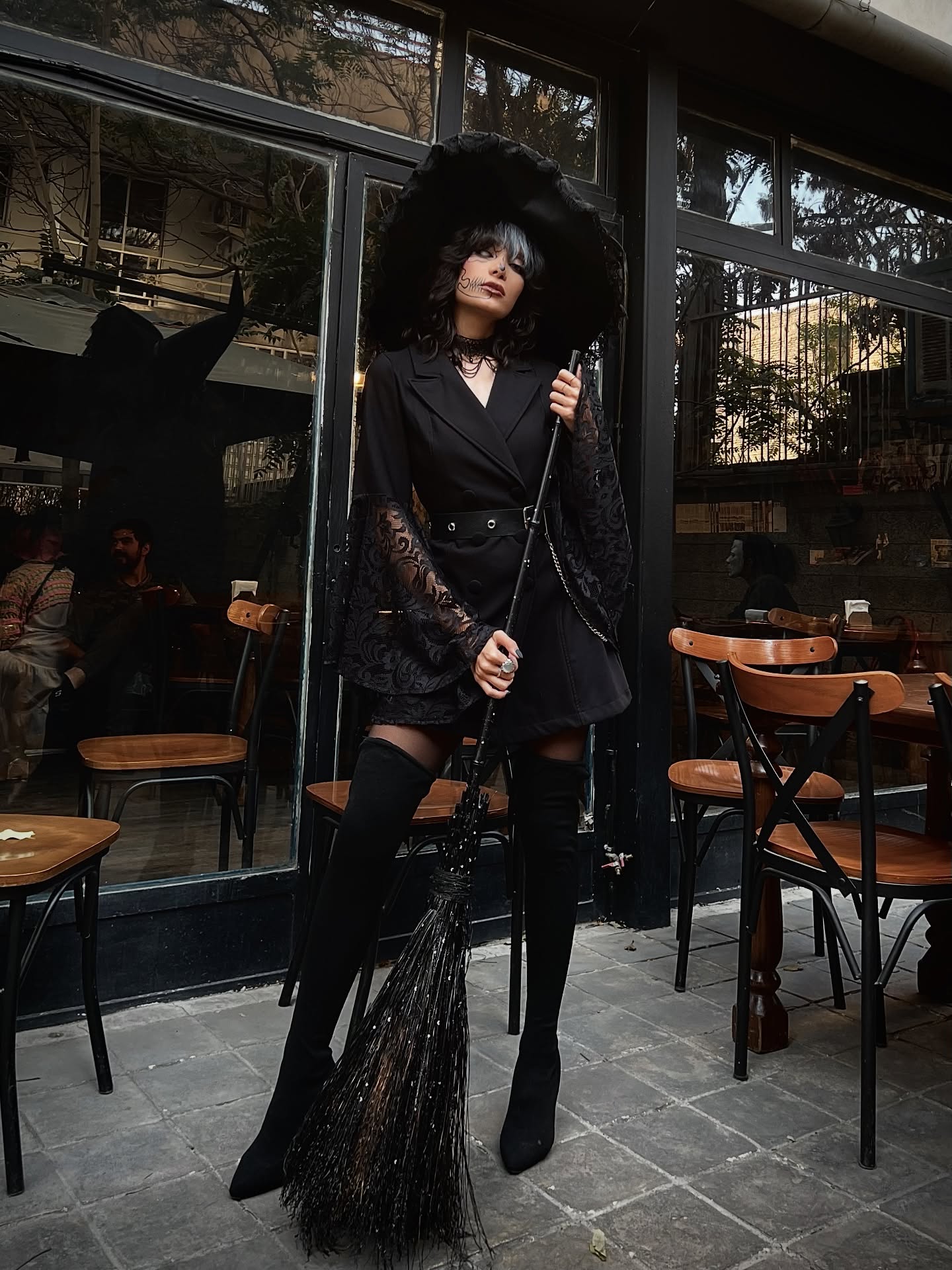 Black Lace Sleeve Blazer Dress Witchy Ensemble
