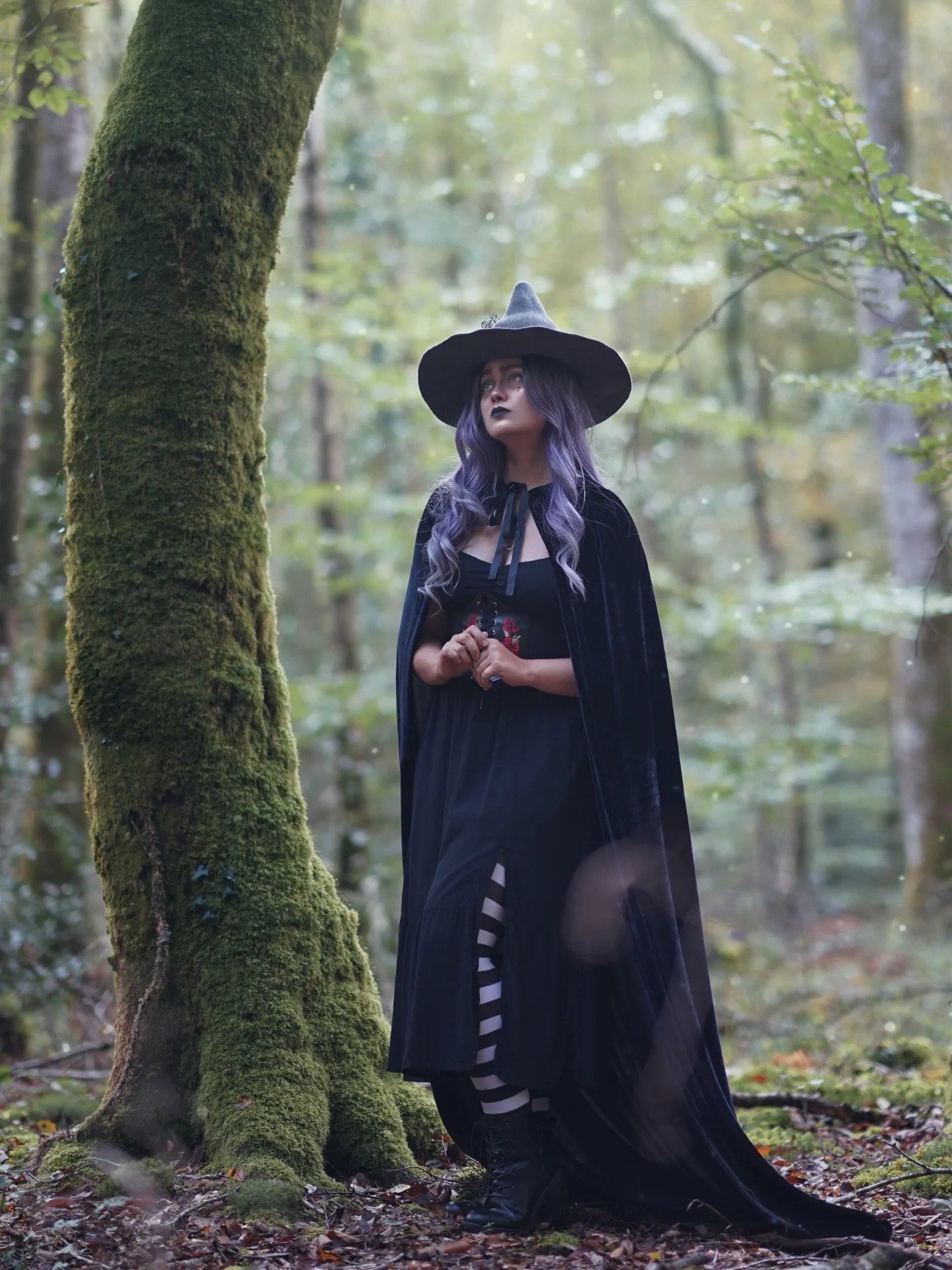 Velvet Witch Cape With Corset Black Dress
