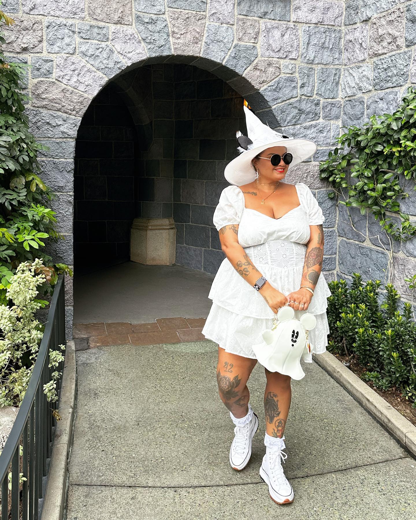 Whimsical White Witchy Costume With Ghost Bag