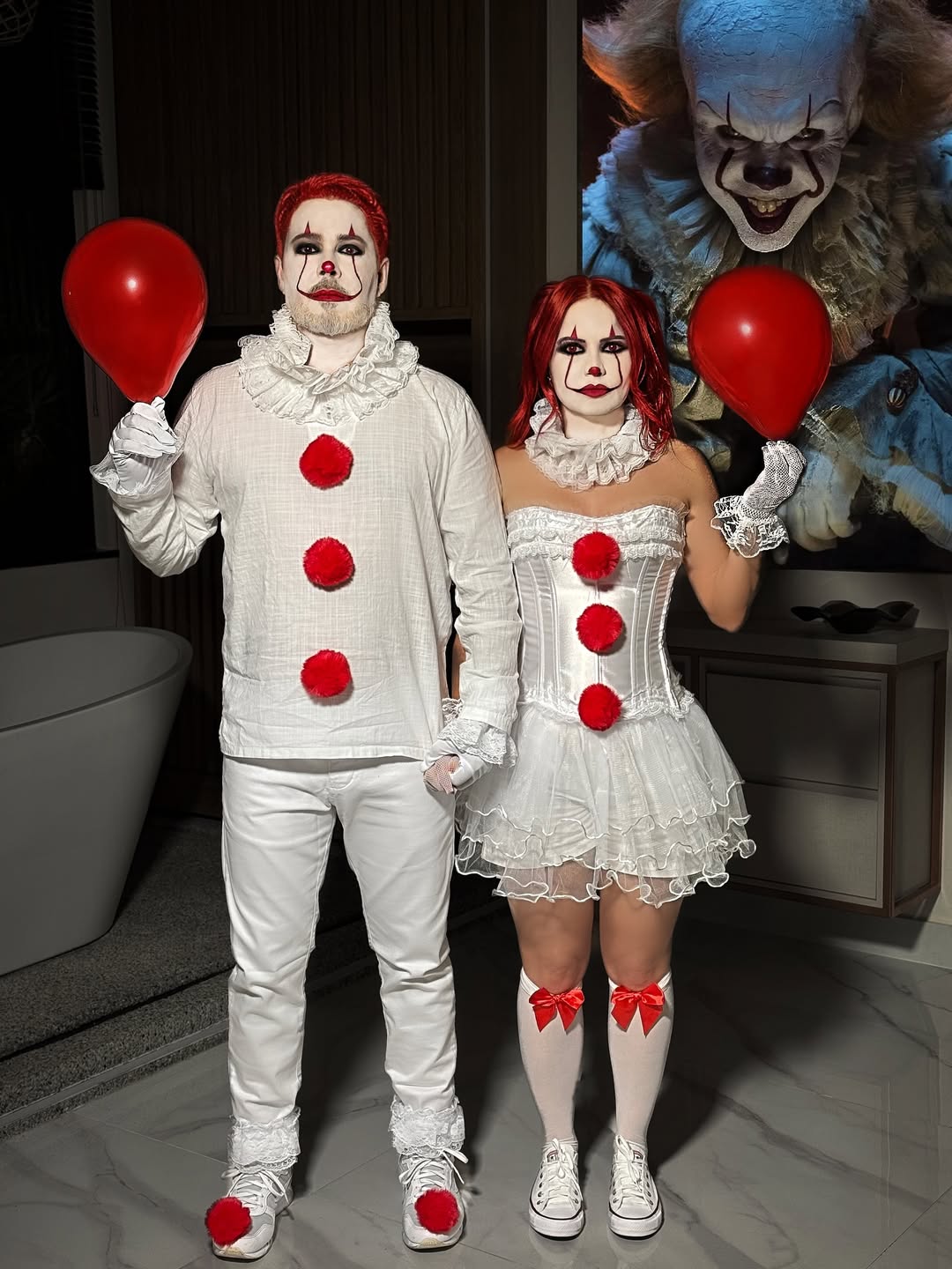 Creepy Clown Couple Costume with Balloons