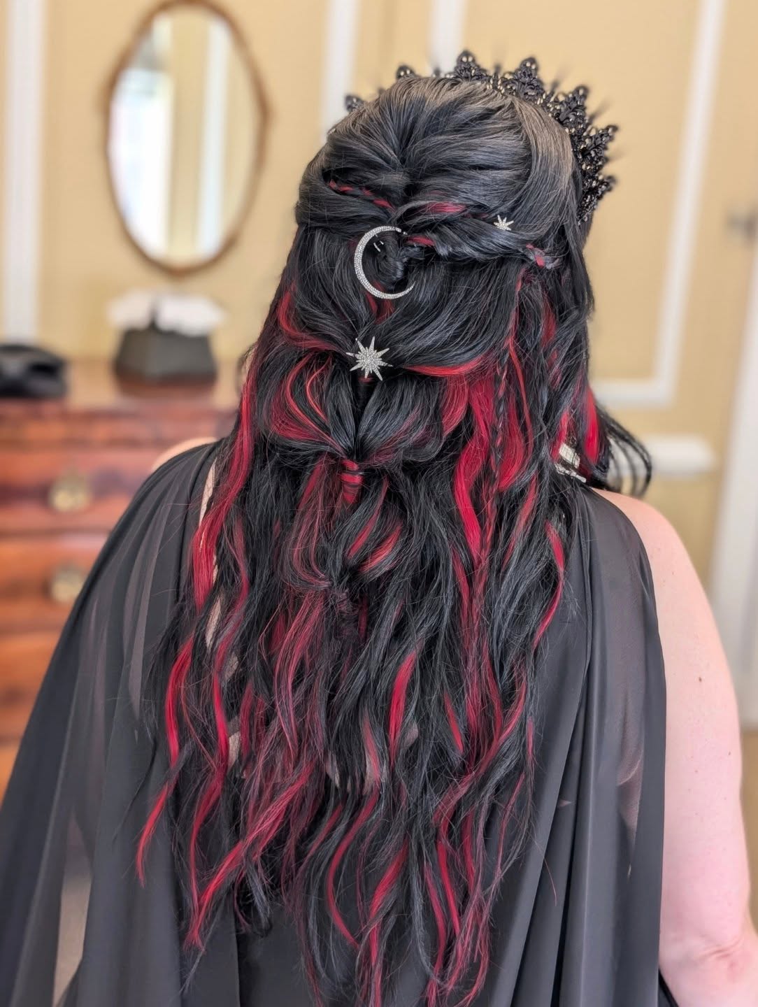 Celestial Braids With Fiery Red Accents