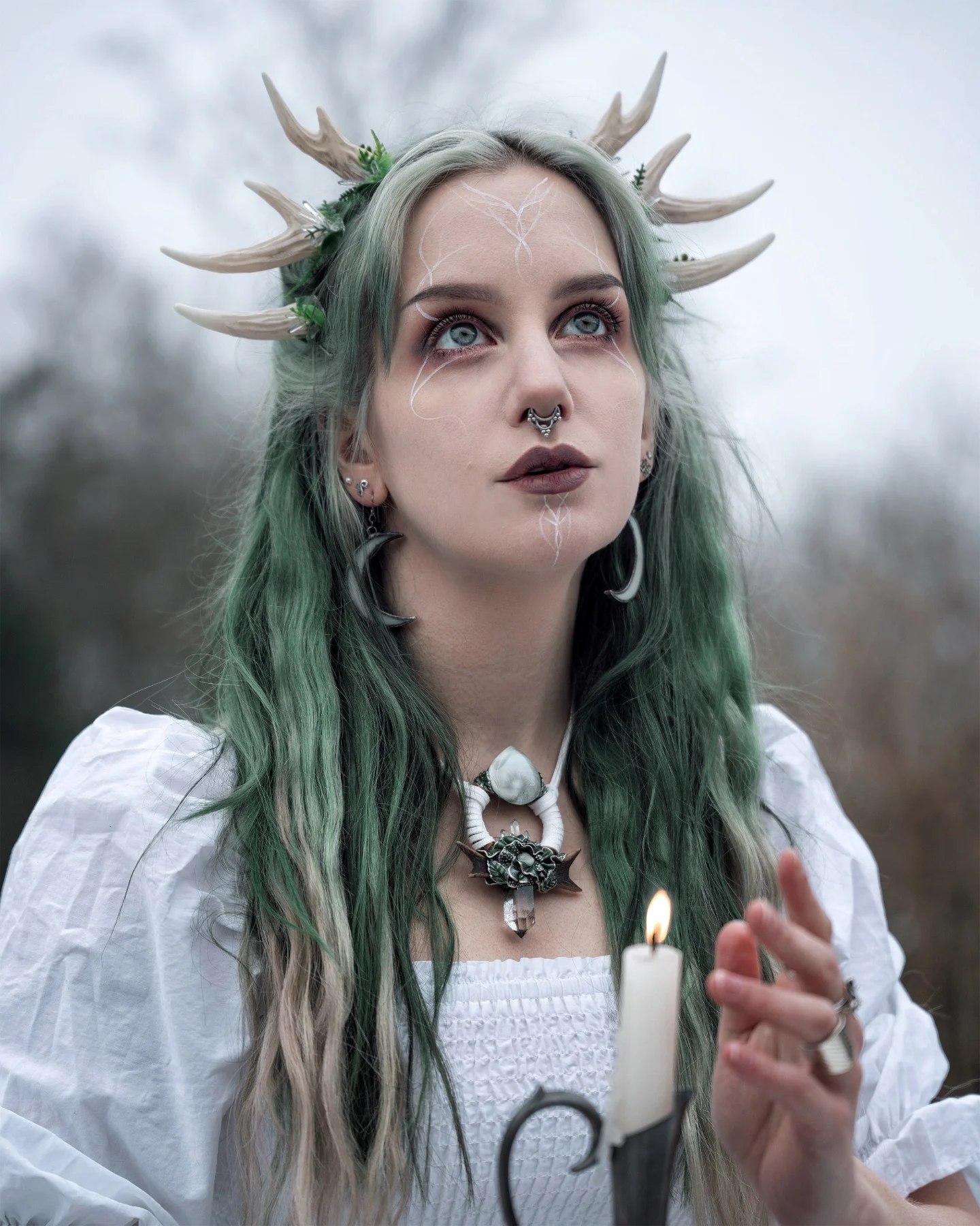 Mystical Green Ombre Waves With Antler Crown