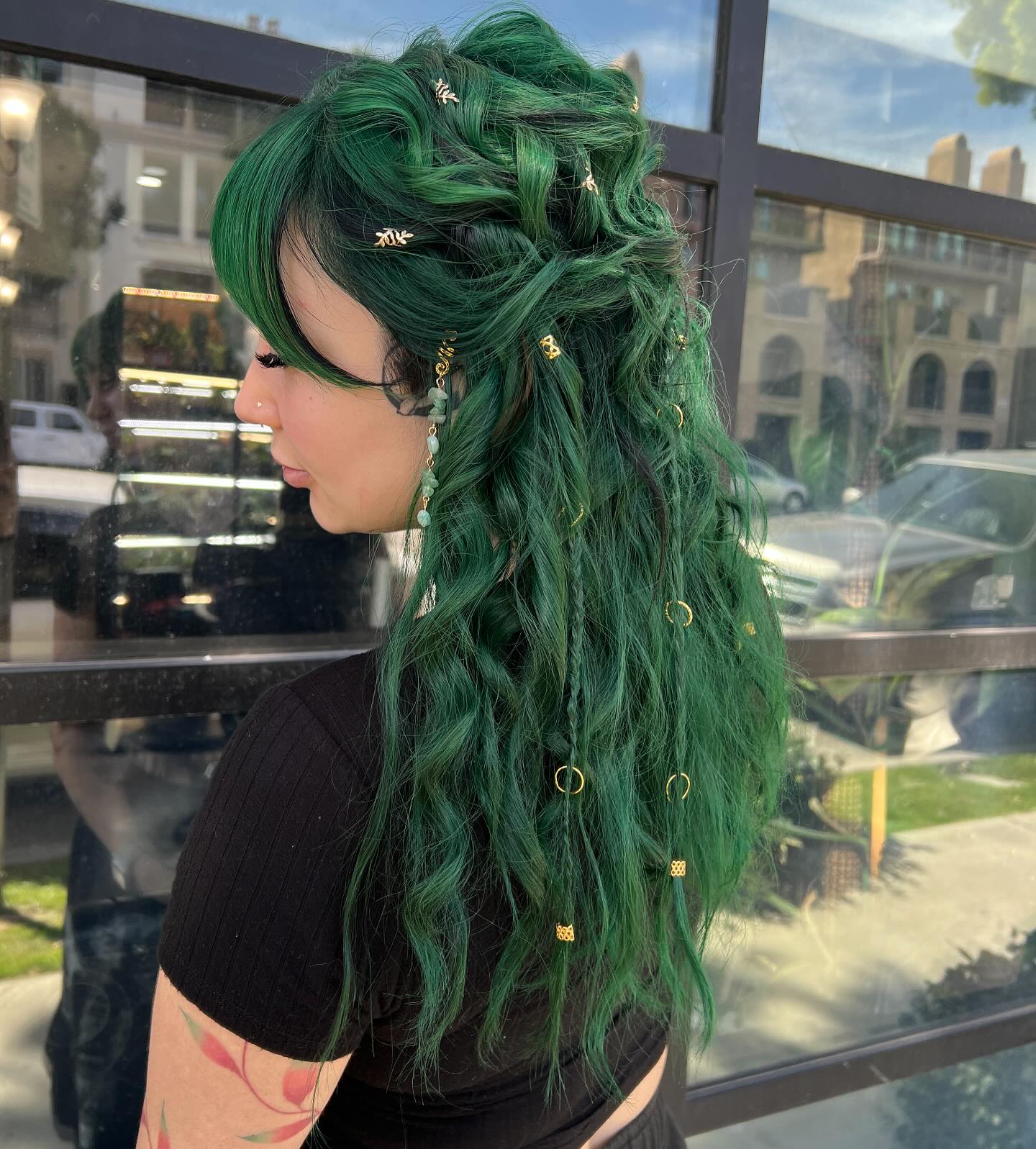 Enchanted Forest Green Braids With Gold Accents