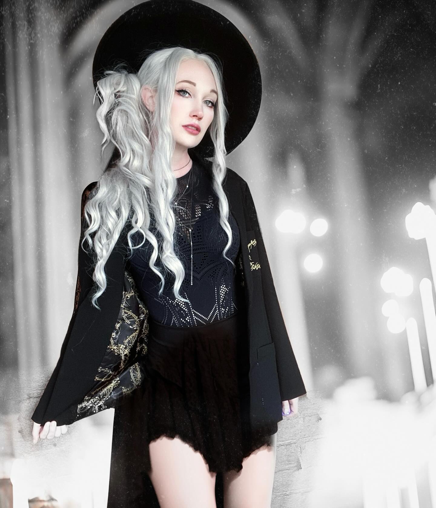 Edgy Black Lace Mini Dress With Dramatic Duster
