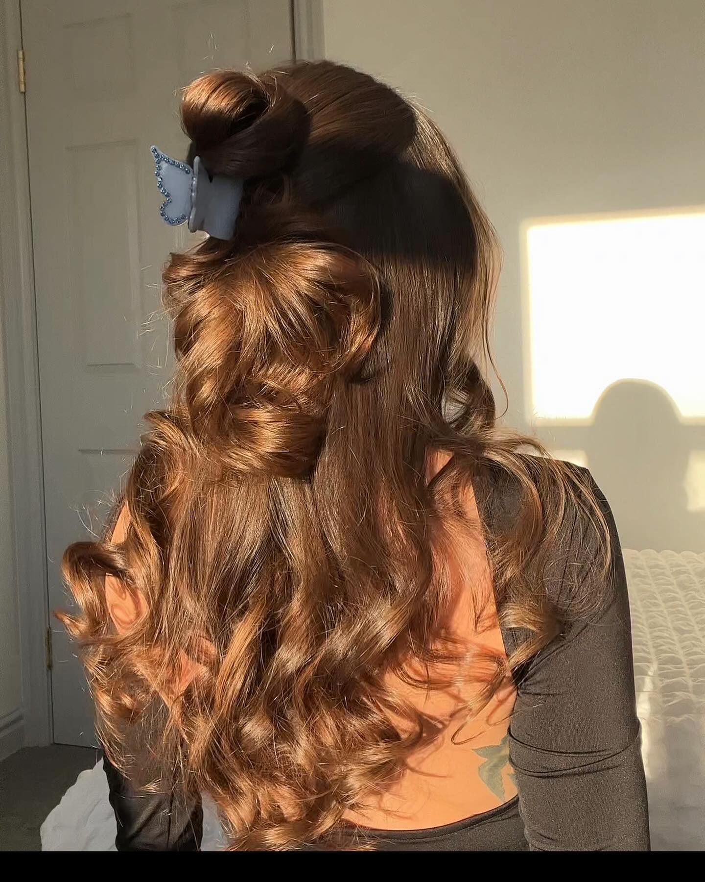 Half-Up Twisted Crown With Big Barrel Curls