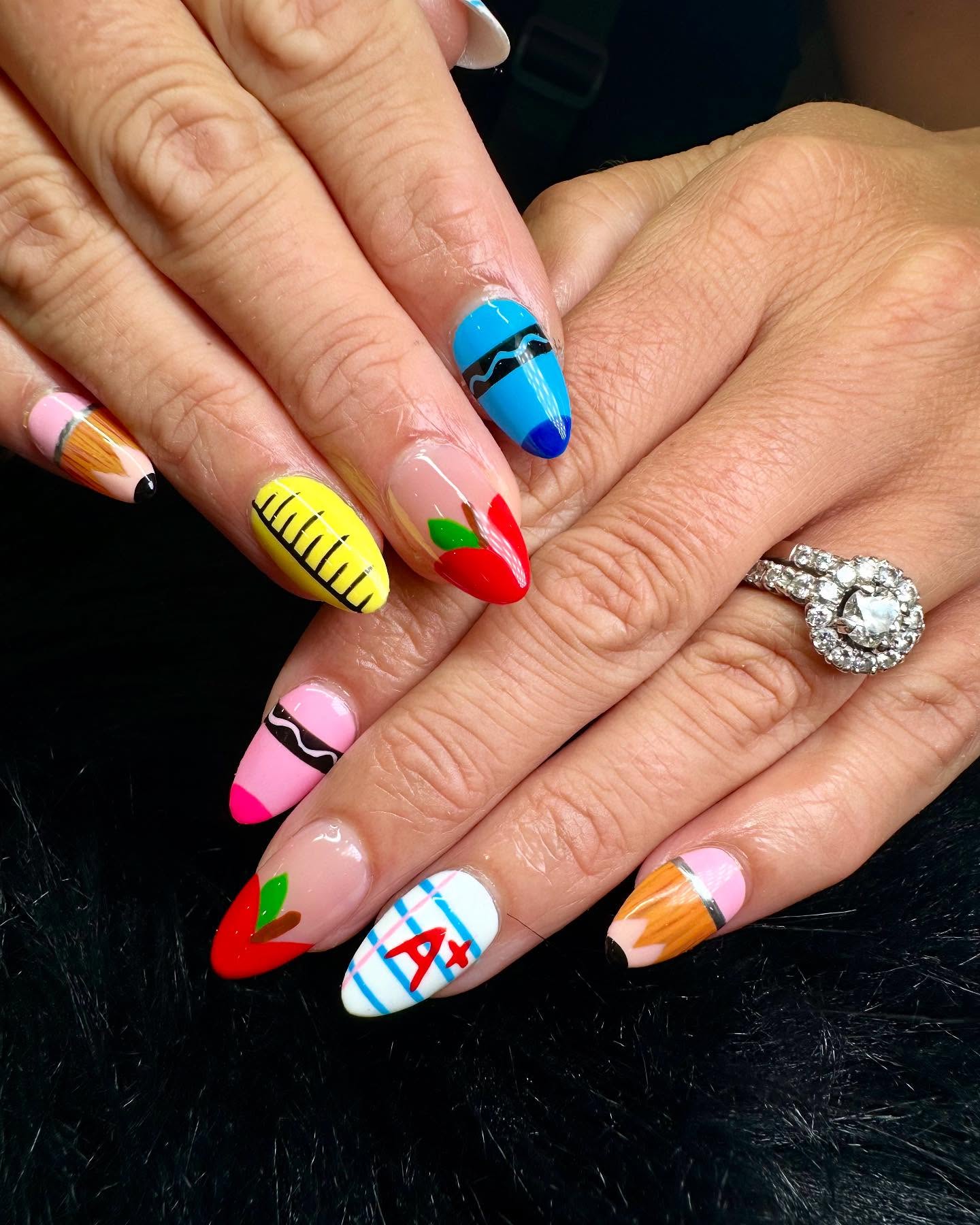 Whimsical Back To School Crayon And Pencil Nail Art