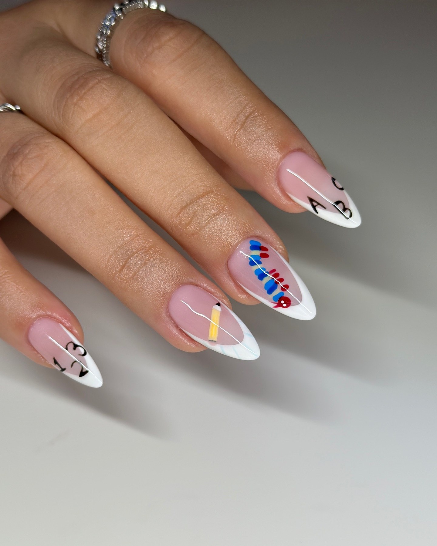 School Day French Tip Almond Nails