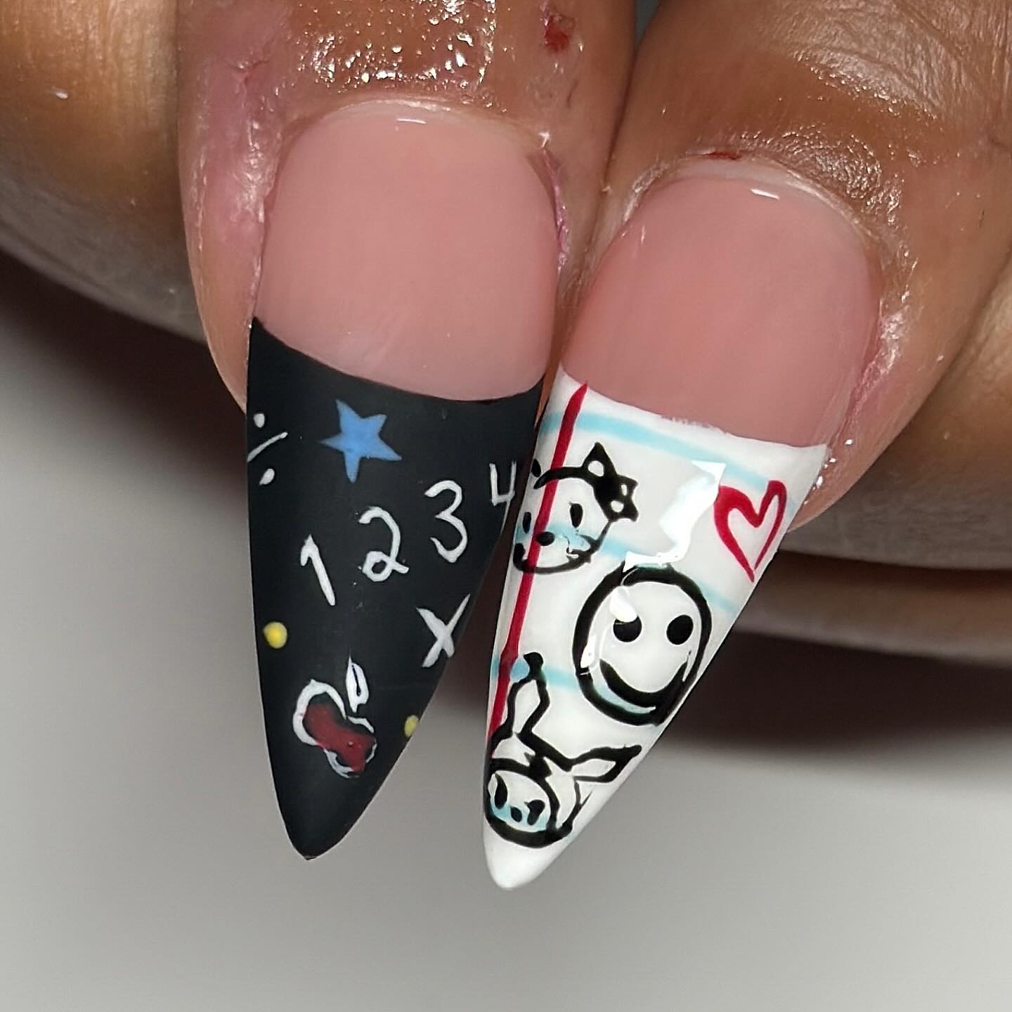 Cute Back to School Doodle French Tips