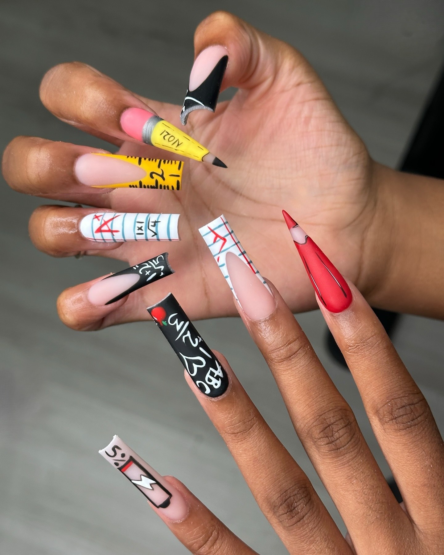 Back To School Pencil And Notebook French Tip Nails