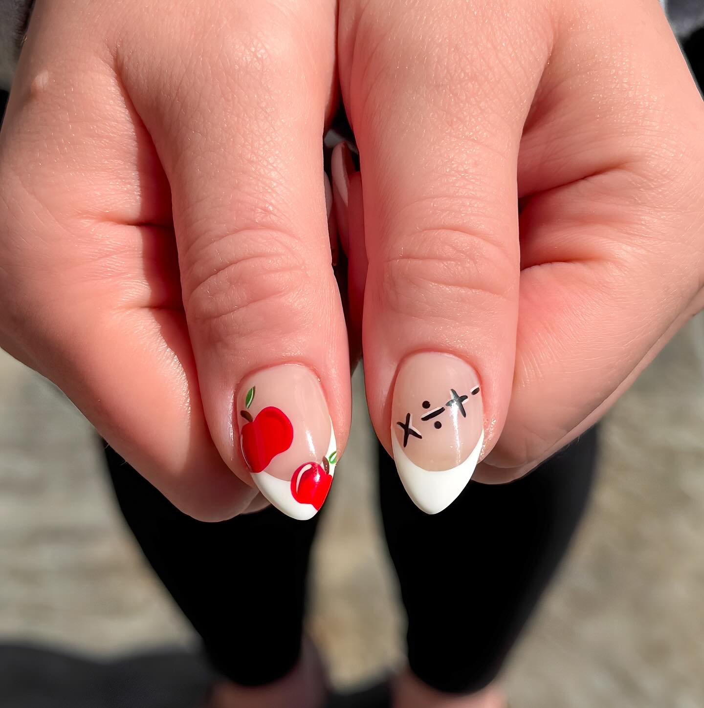 Apple and Math French Tip Almond Nails