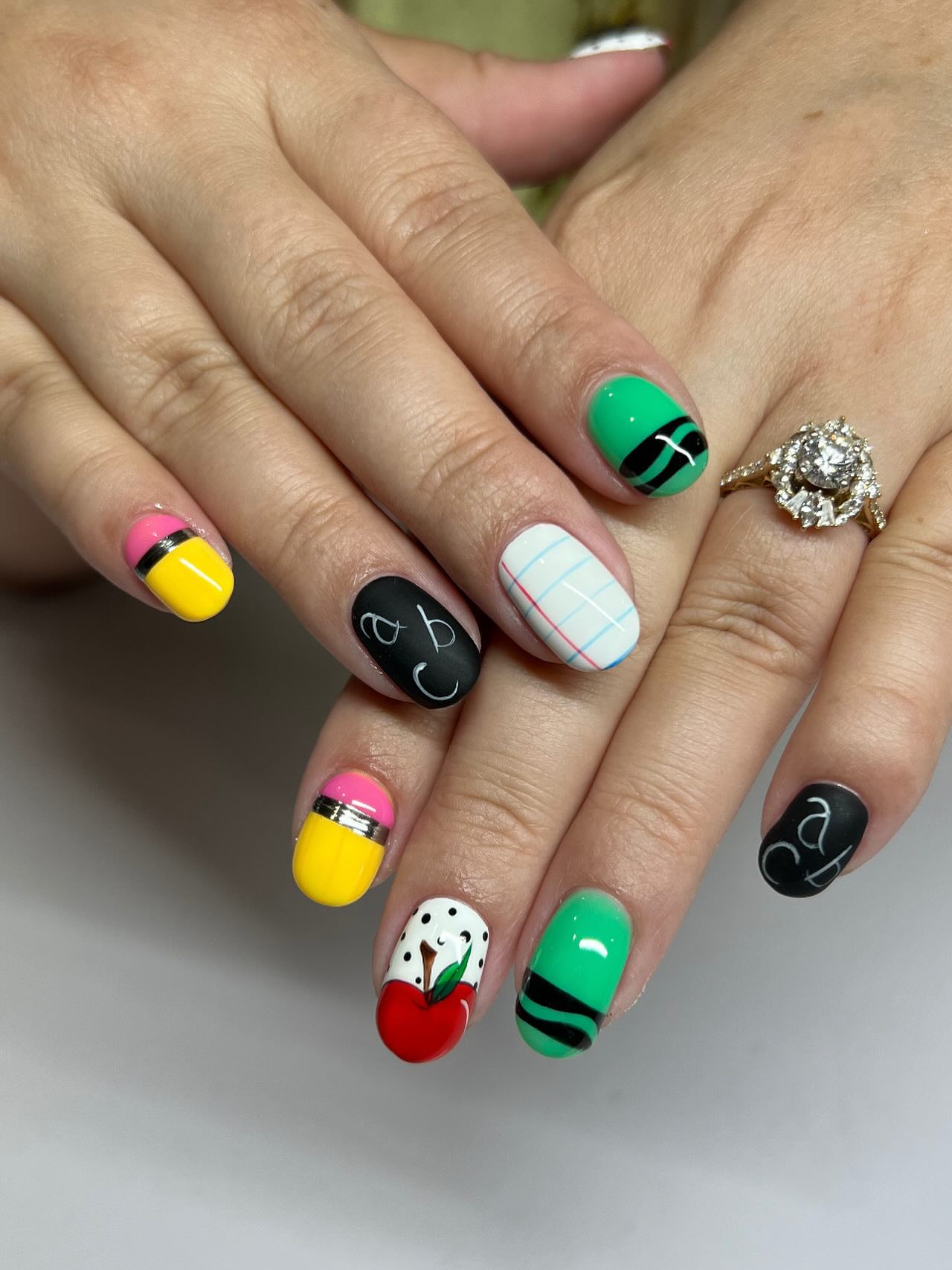 Playful Pencils Rainbow Apple School Nails