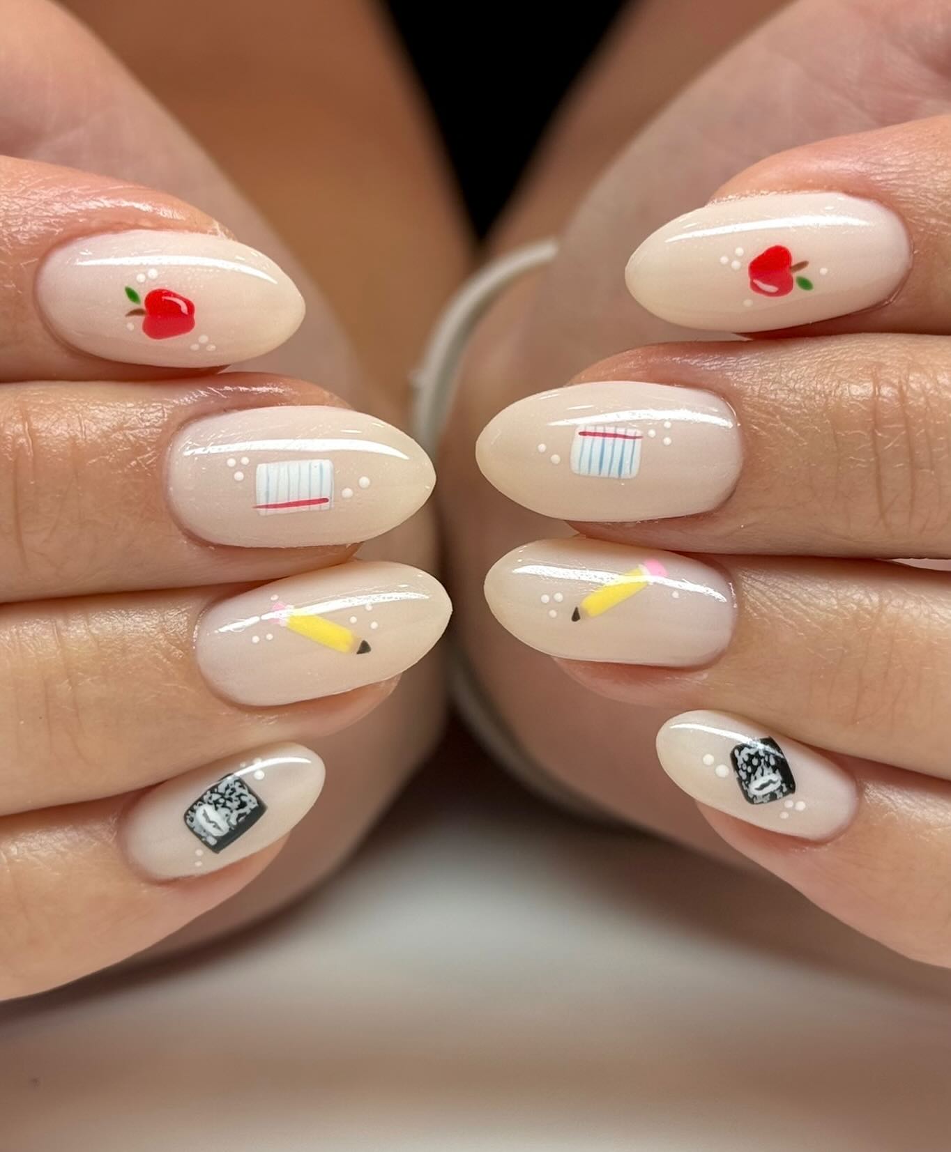 Adorable School Supplies Oval Nails