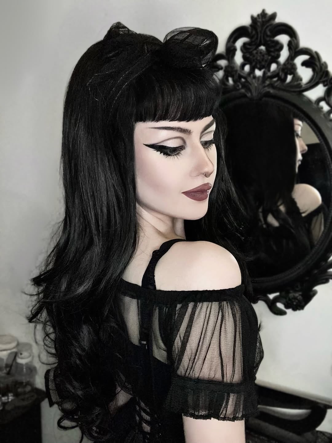 Dark Romantic Waves With Voluminous Bangs
