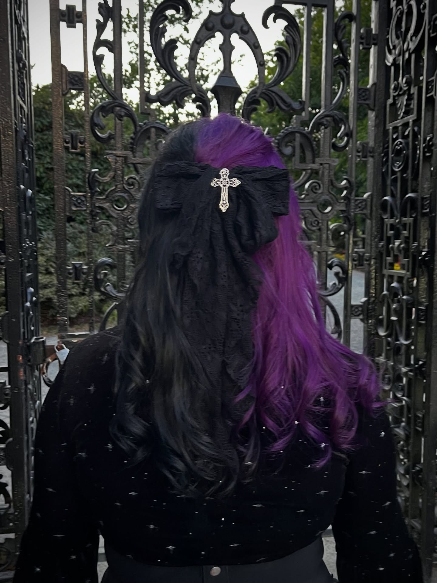 Gothic Half-and-Half Hair With Black Lace Bow