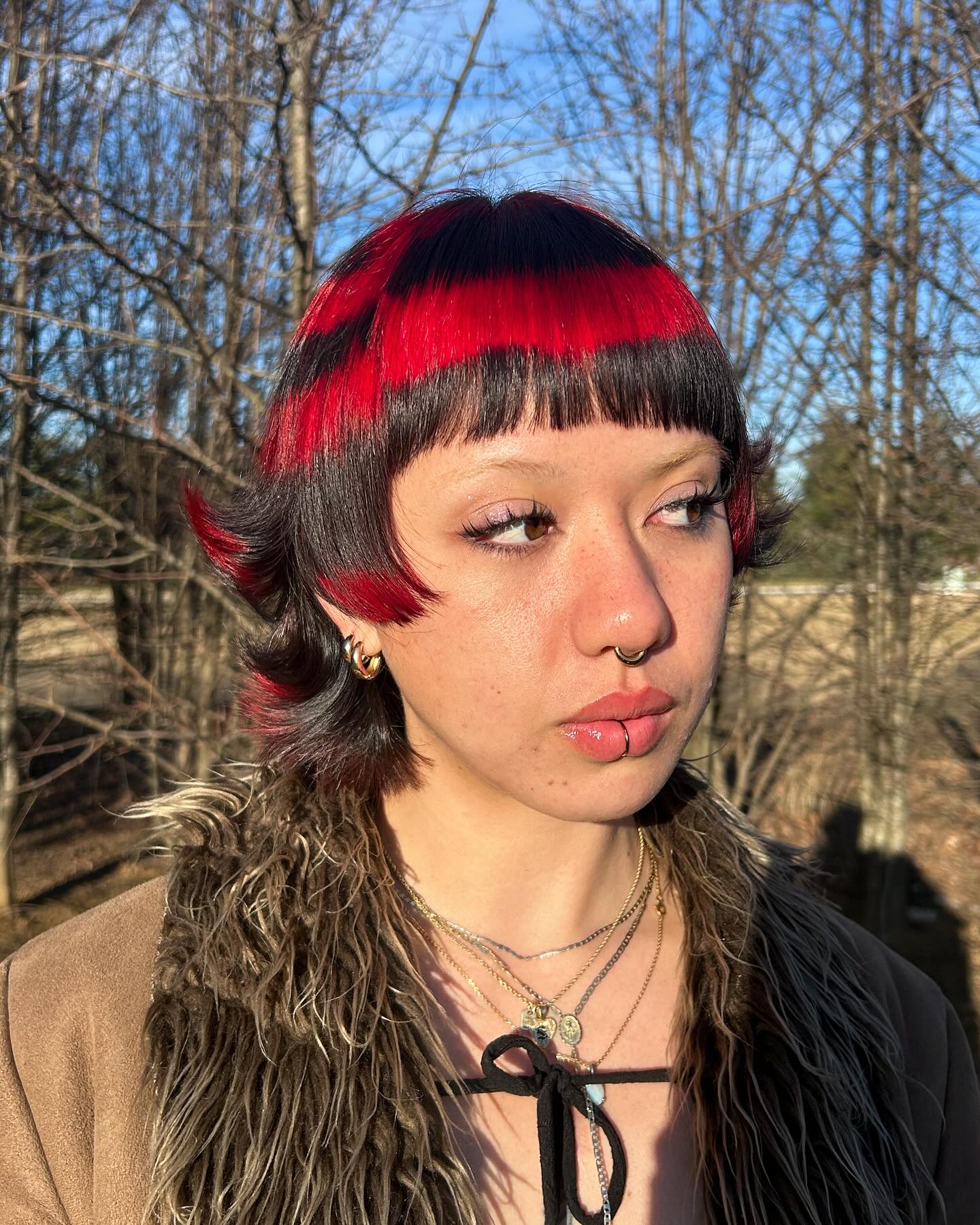 Dark Cherry Red Streak With Mullet