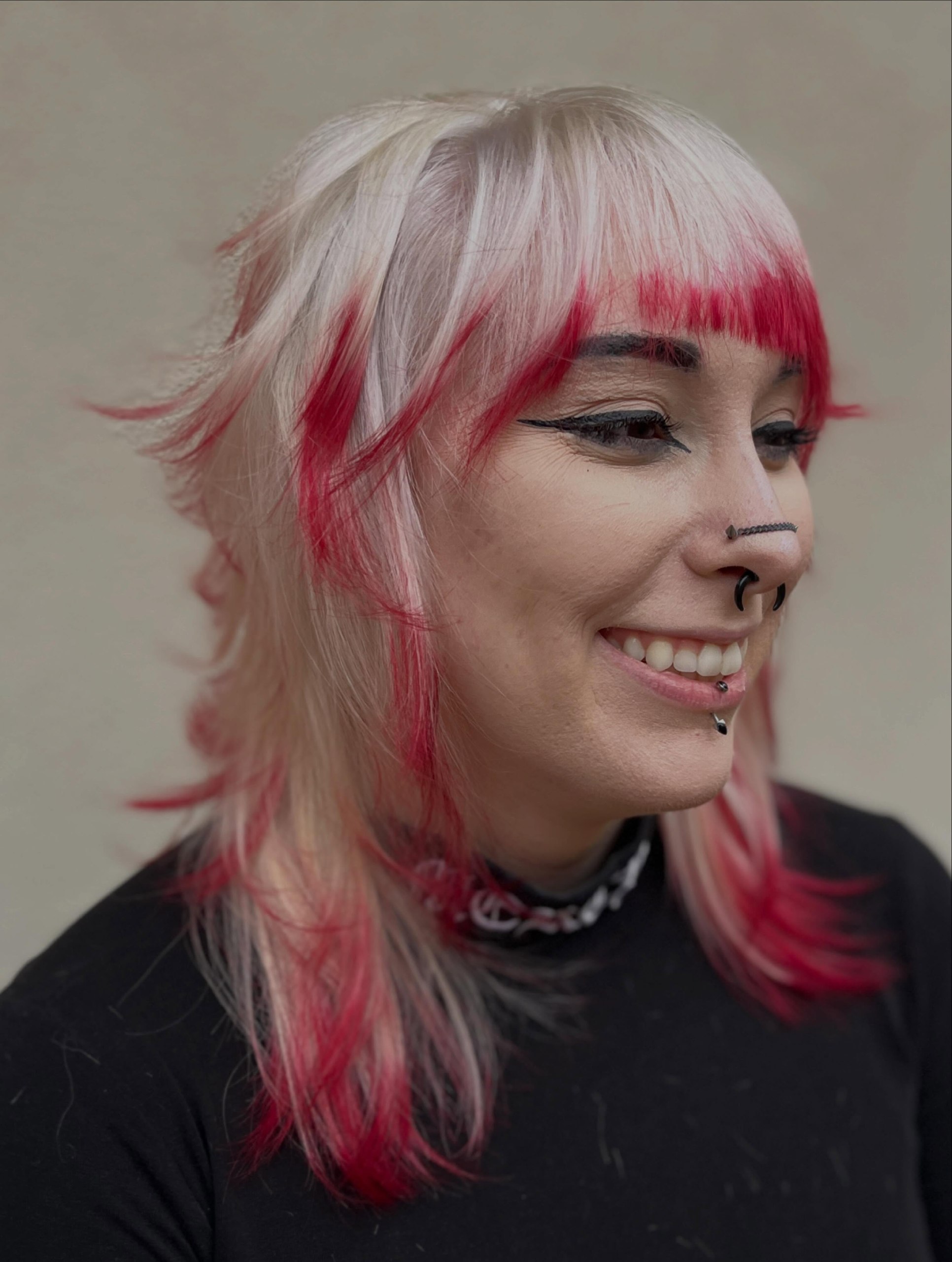Crimson Streak Mullet with Platinum Blonde Base
