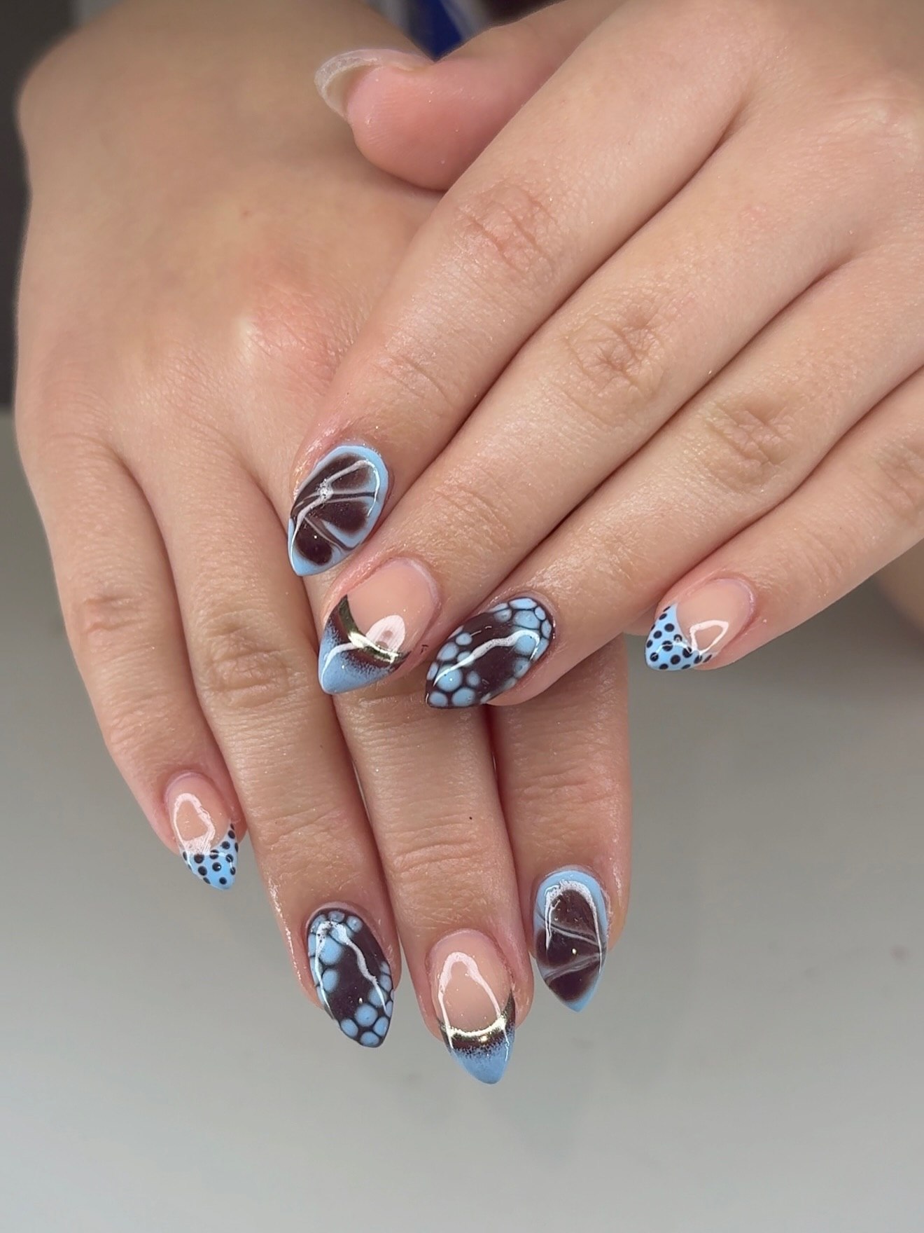 Matte Blue Marble & Polka Dot French Tips