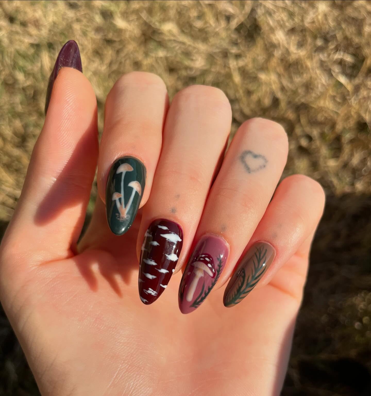 Enchanted Forest Mushroom and Fern Nails