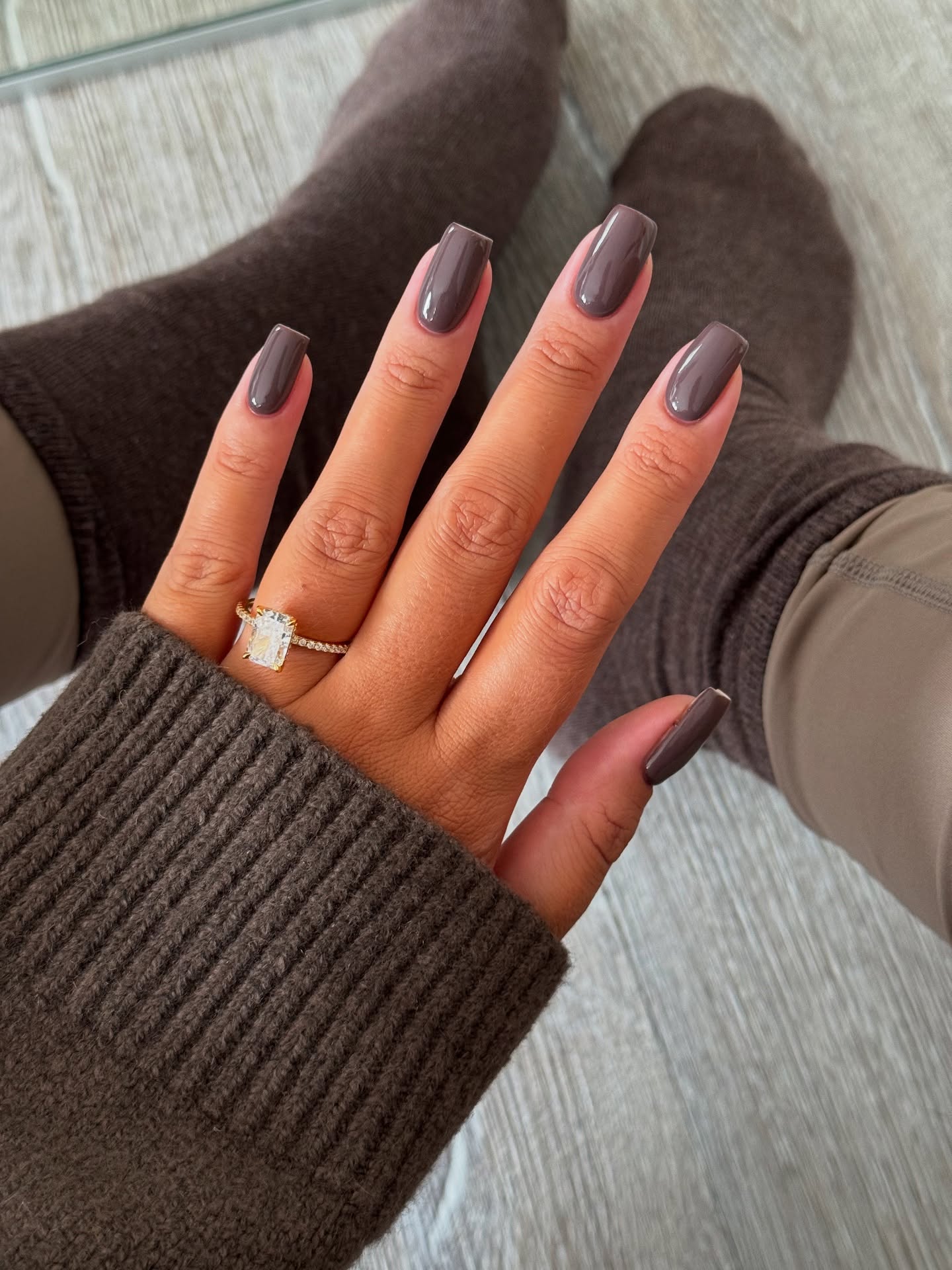 Glossy Muted Mocha Square Nails