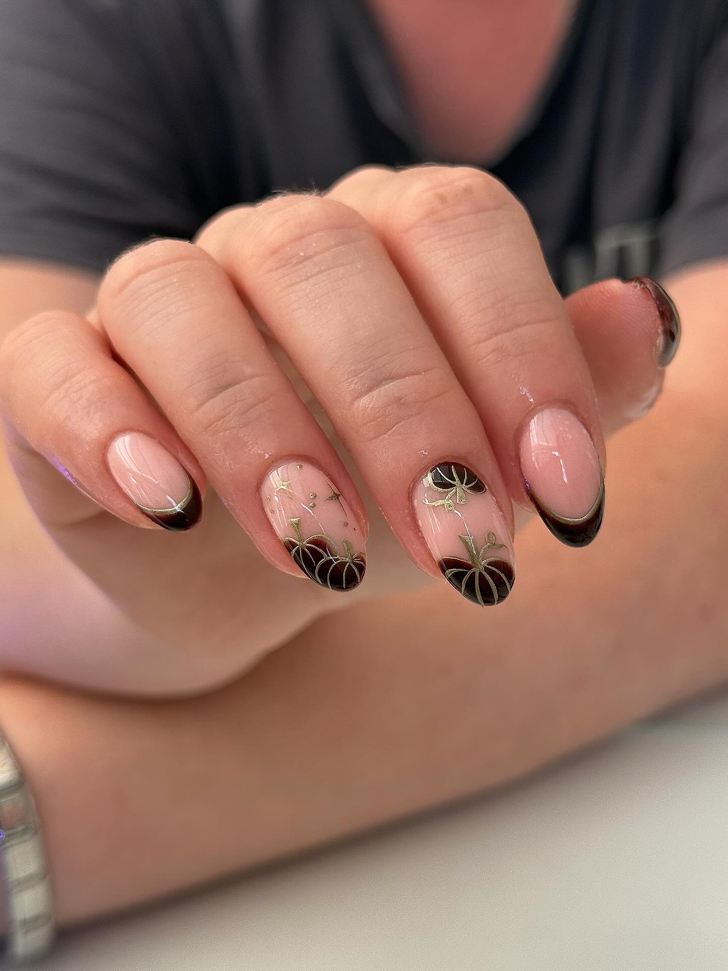 Autumn Pumpkin French Ombre Almond Nails